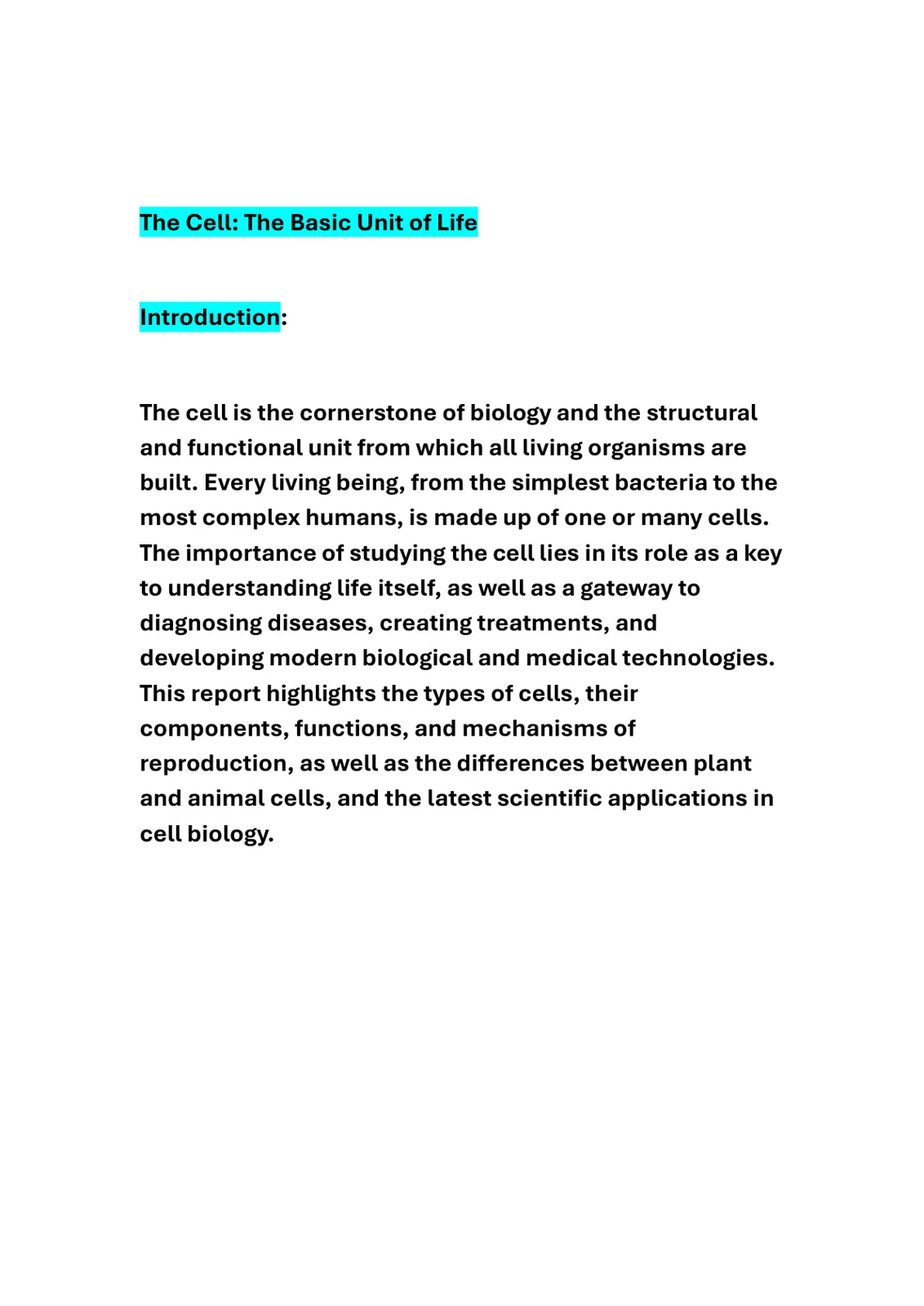 غلاف تقرير The Cell: The Basic Unit of Life