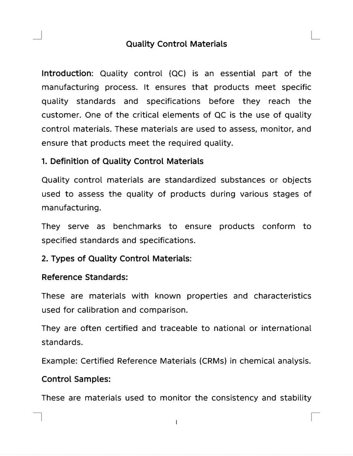 غلاف تقرير Quality Control Materials
