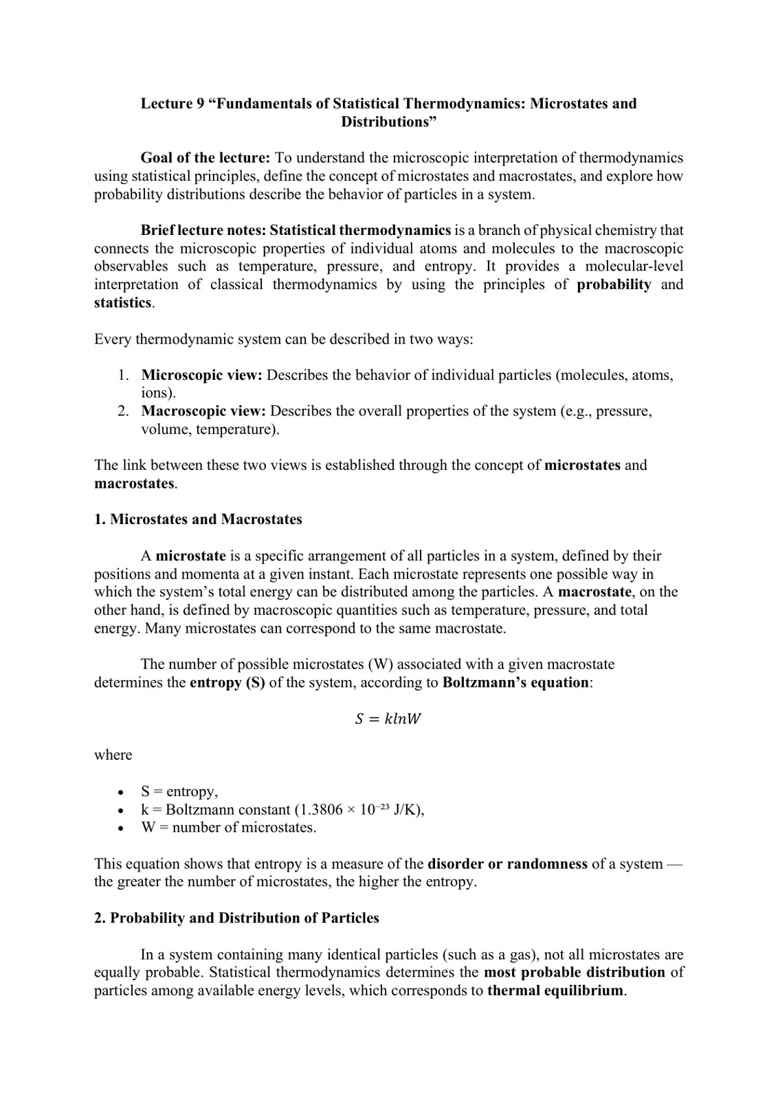 غلاف تقرير Fundamentals of Statistical Thermodynamics: Microstates and Distributions