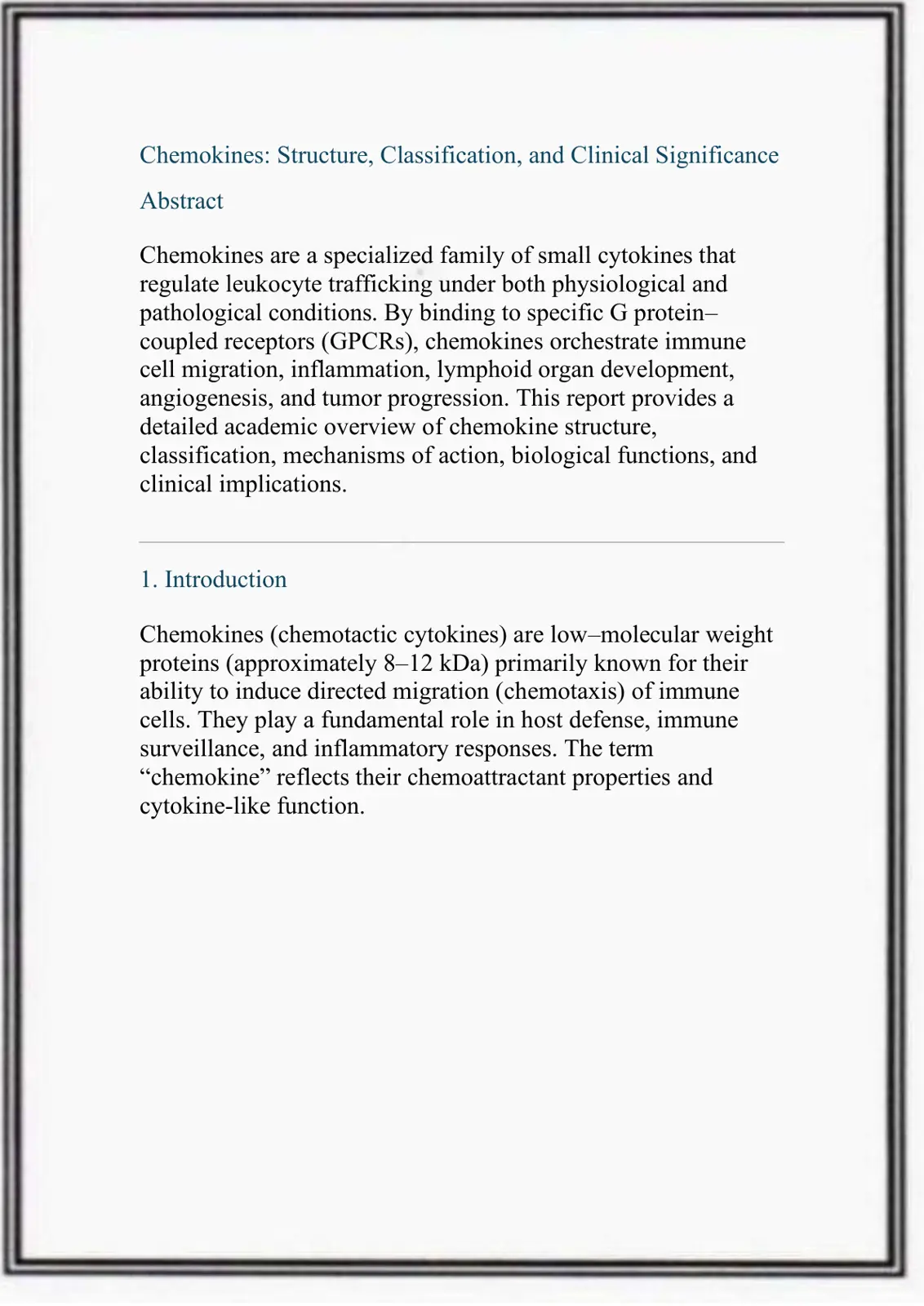 غلاف تقرير Chemokines: Structure, Classification, and Clinical Significance