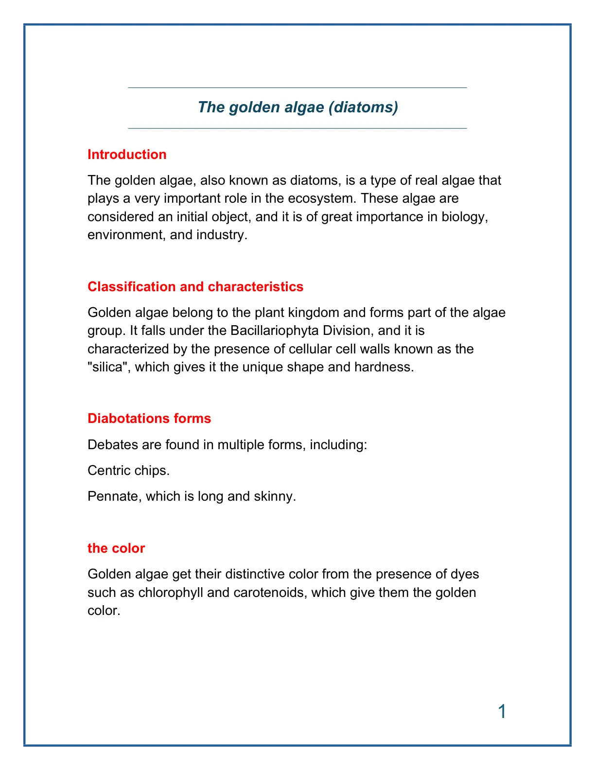 غلاف تقرير The golden algae (diatoms)