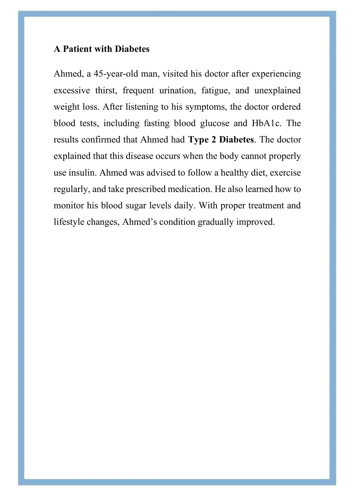 غلاف تقرير A Patient with Diabetes