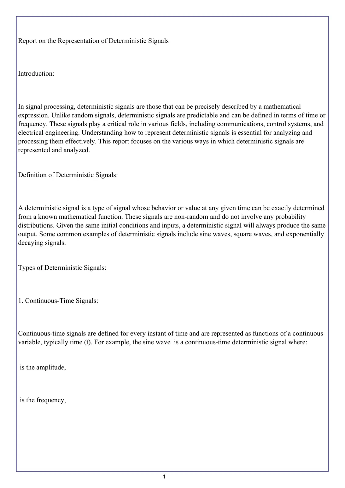غلاف تقرير Report on the Representation of Deterministic Signals