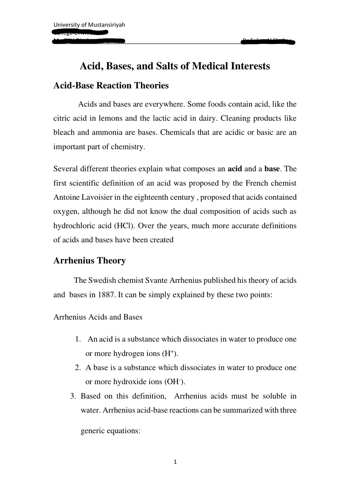 غلاف تقرير Acid, Bases, and Salts of Medical Interests