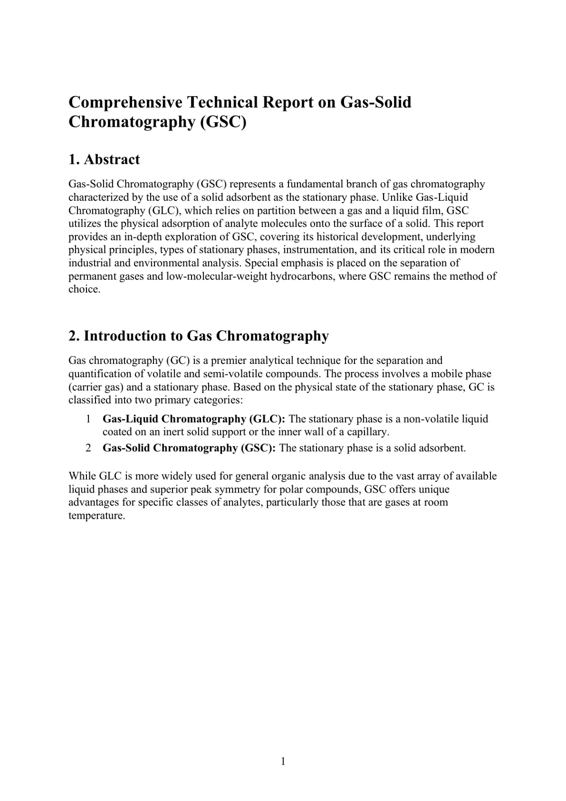 غلاف تقرير Comprehensive Technical Report on Gas-Solid Chromatography (GSC)