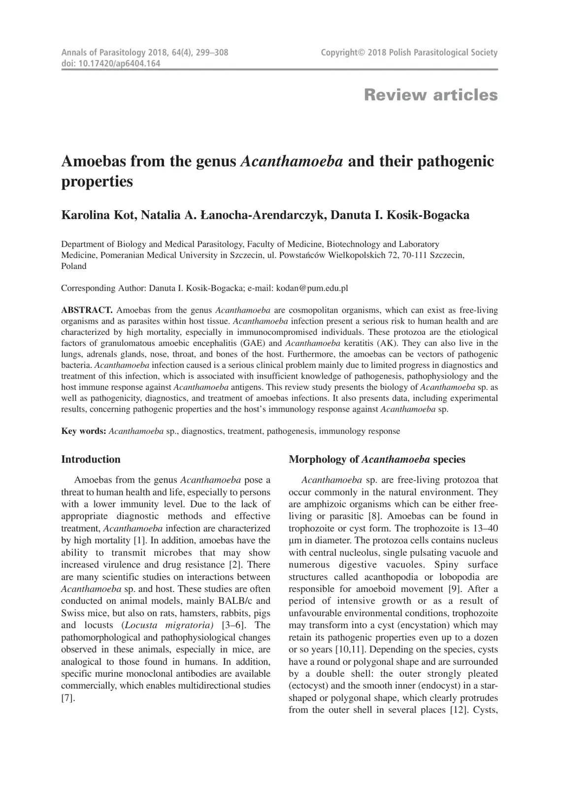 غلاف تقرير Amoebas from the genus Acanthamoeba and their pathogenic properties