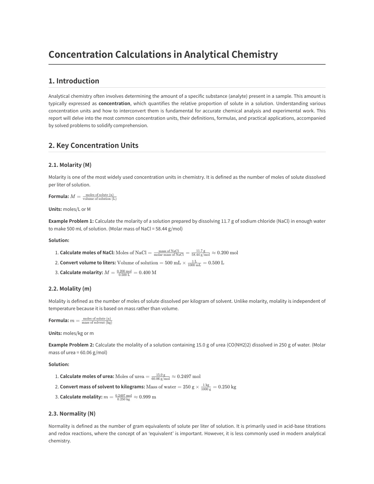 غلاف تقرير Concentration Calculations in Analytical Chemistry