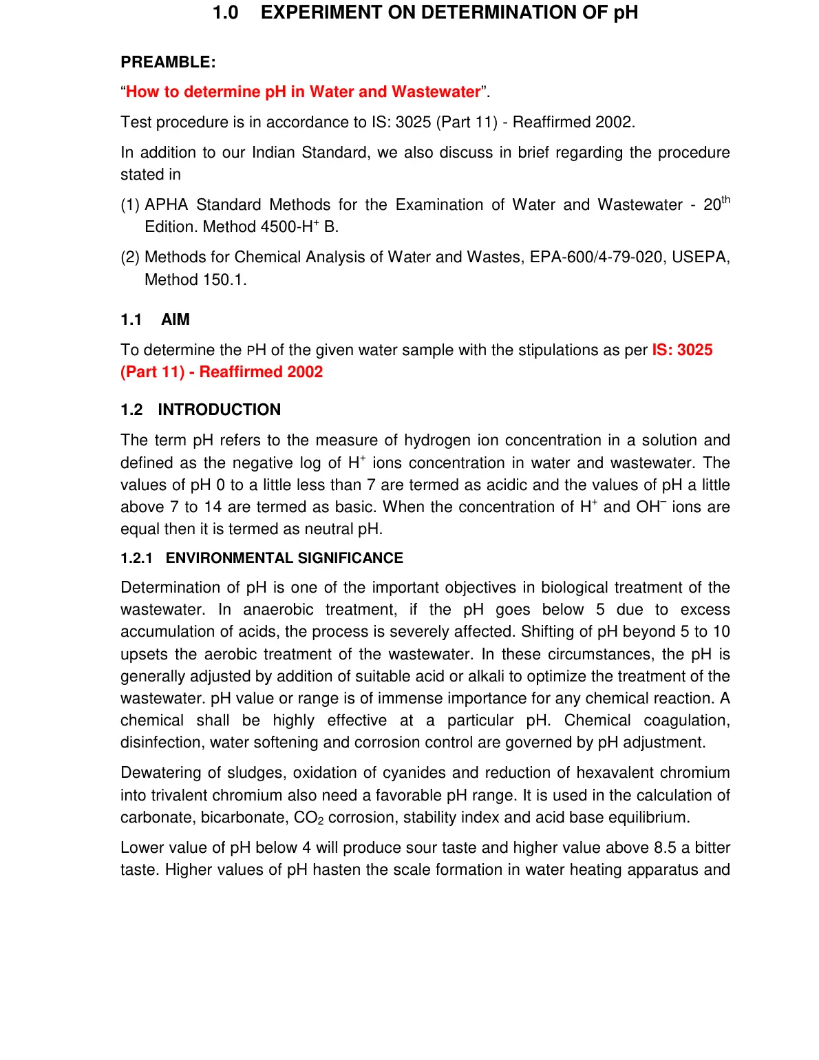 غلاف تقرير EXPERIMENT ON DETERMINATION OF PH