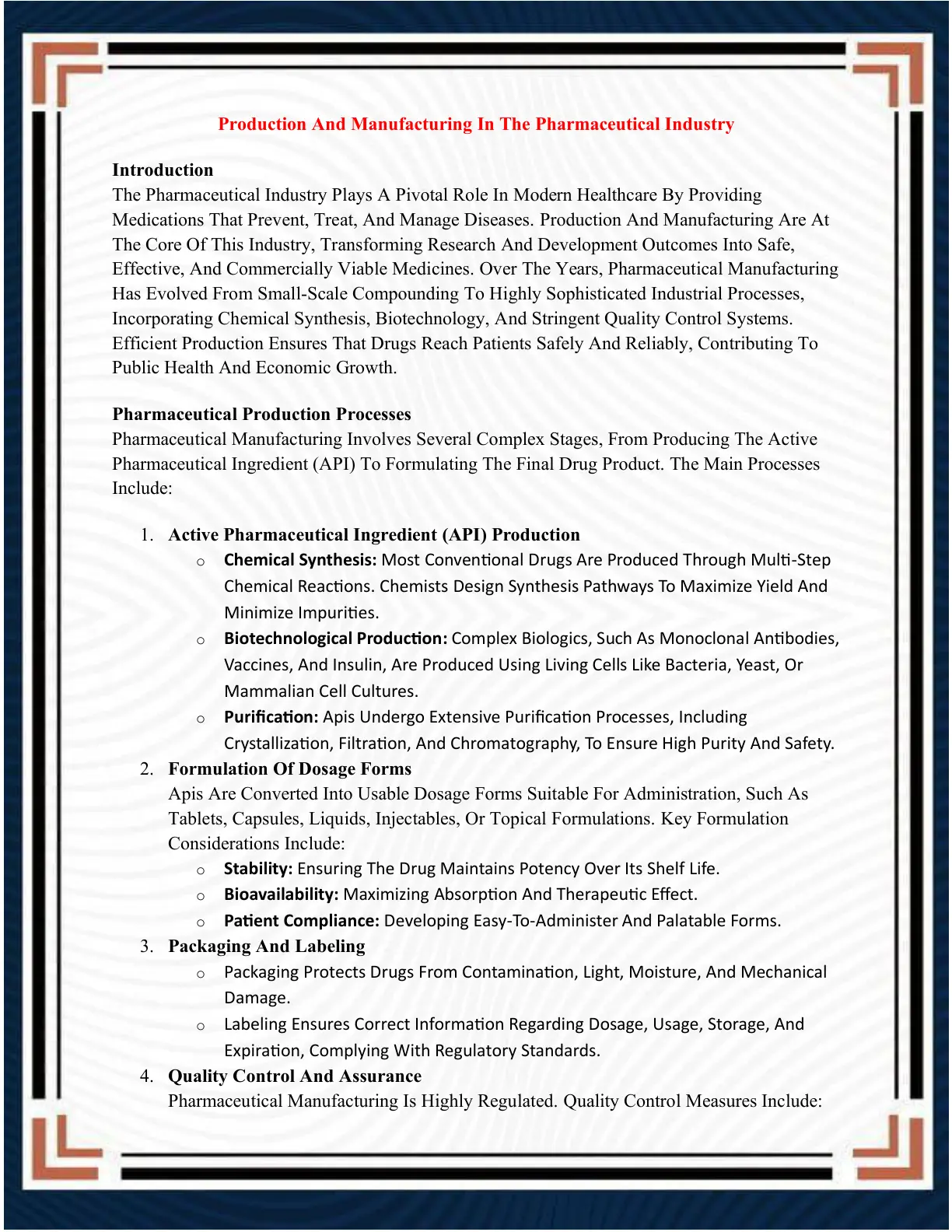غلاف تقرير Production And Manufacturing In The Pharmaceutical Industry