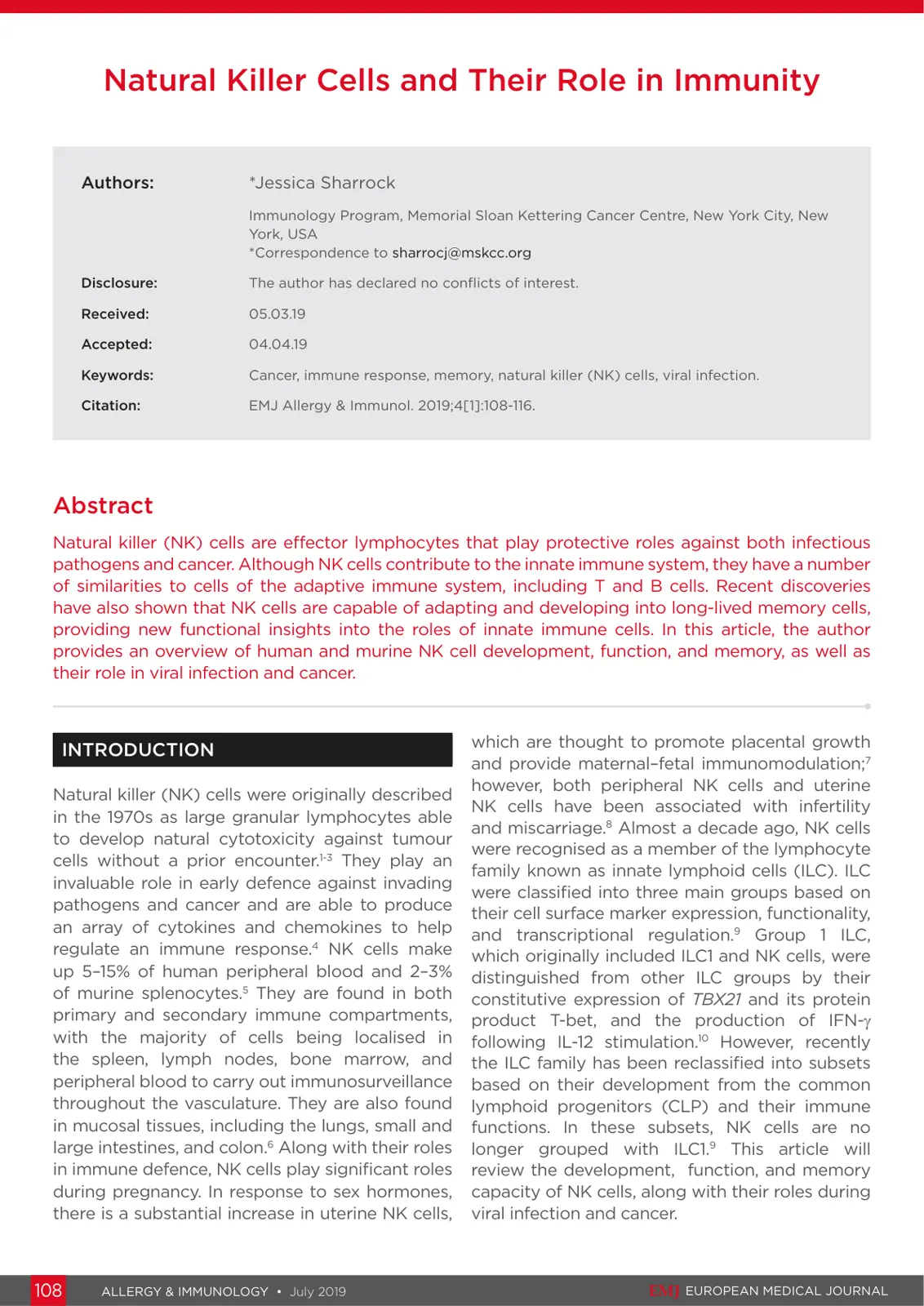 غلاف تقرير Natural Killer Cells and Their Role in Immunity