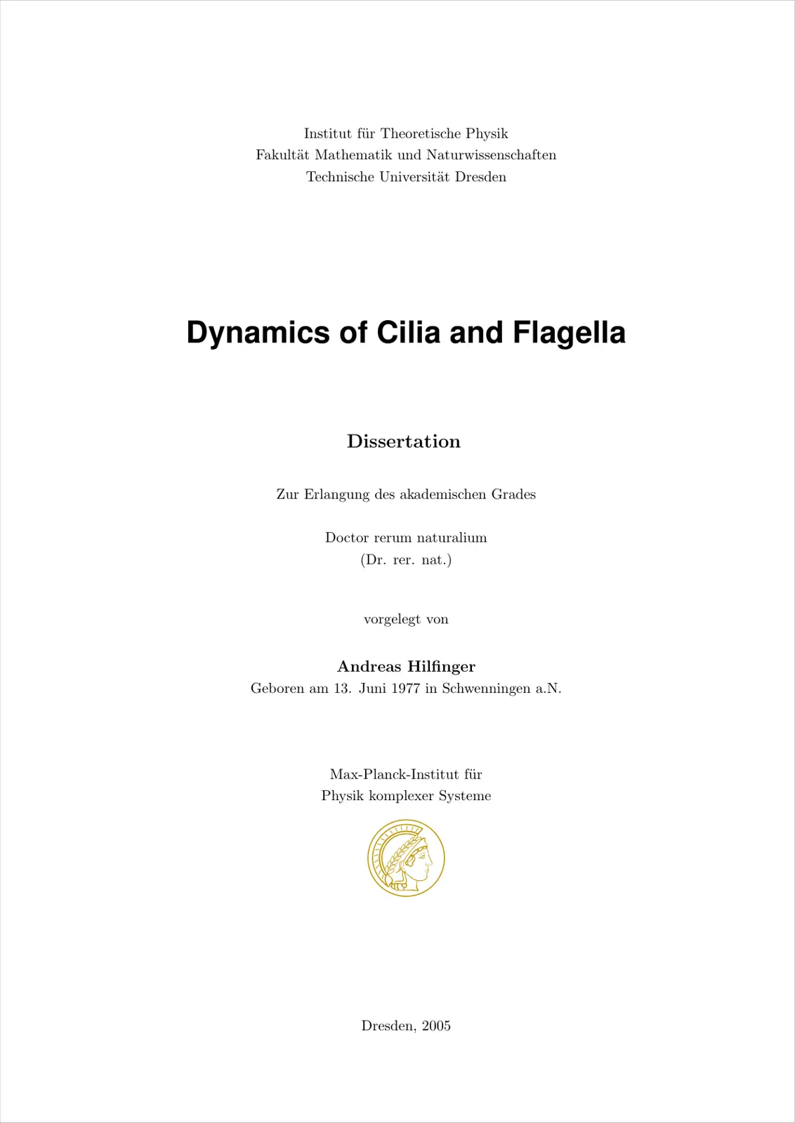 غلاف تقرير Dynamics of Cilia and Flagella