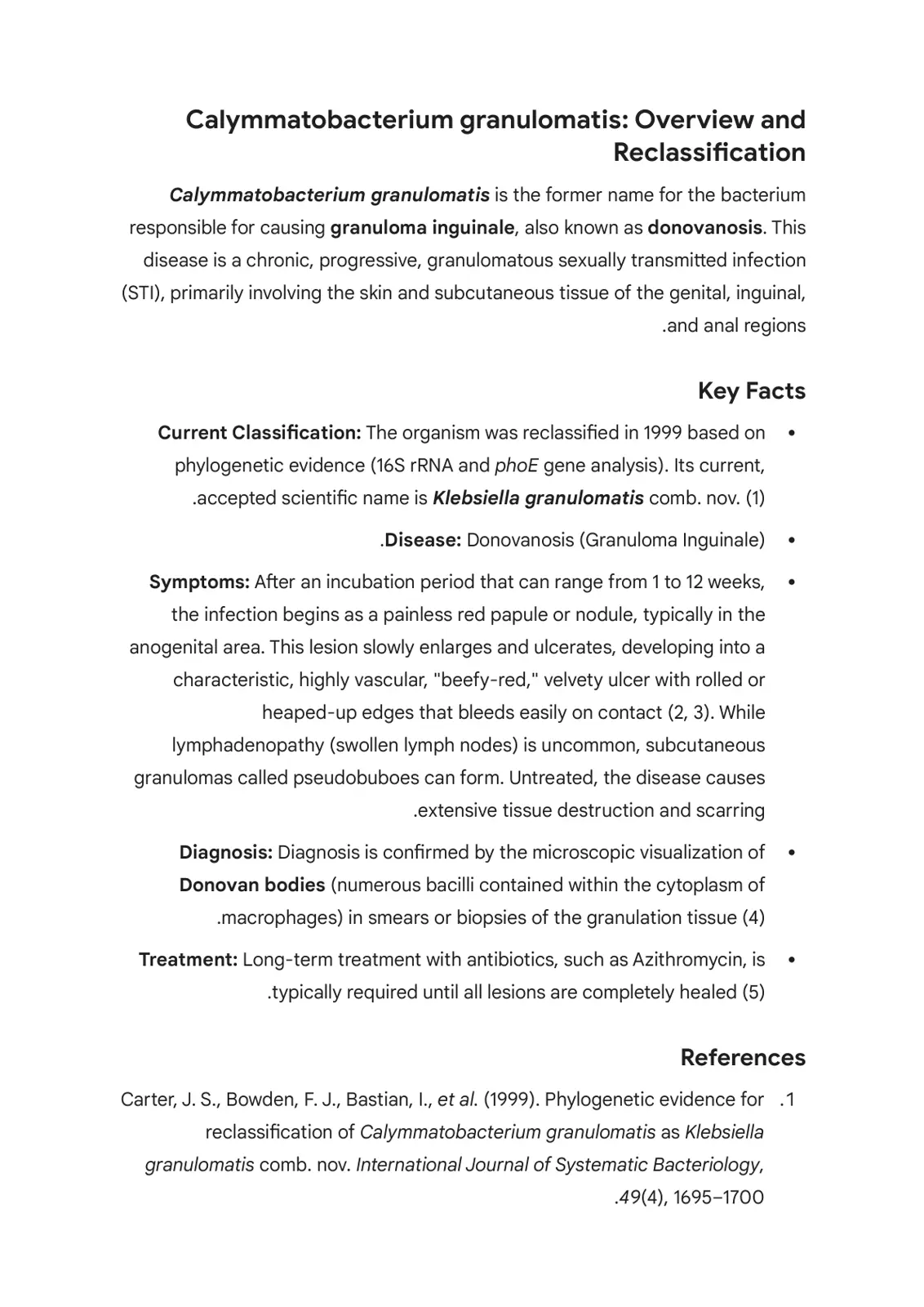 غلاف تقرير Calymmatobacterium granulomatis: Overview and Reclassification