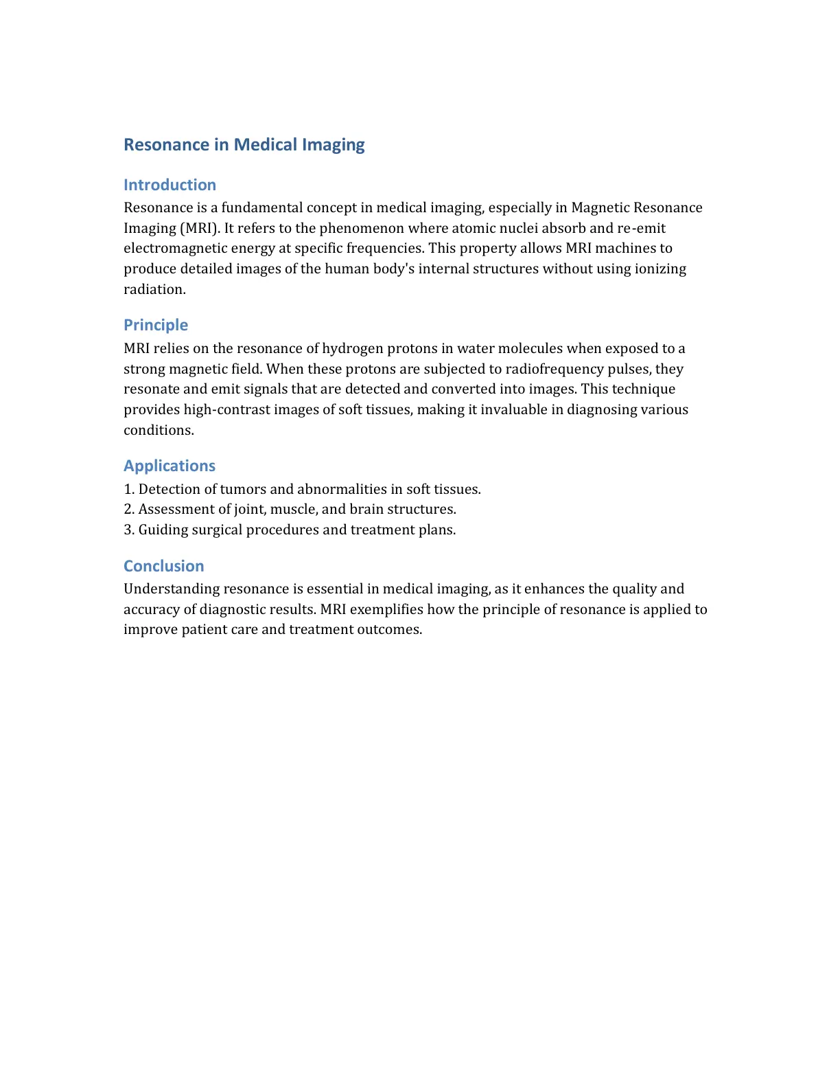 غلاف تقرير Resonance in Medical Imaging