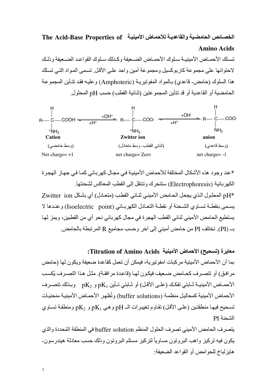 غلاف تقرير الخصائص الحامضية والقاعدية للأحماض الأمينية The Acid-Base Properties of Amino Acids