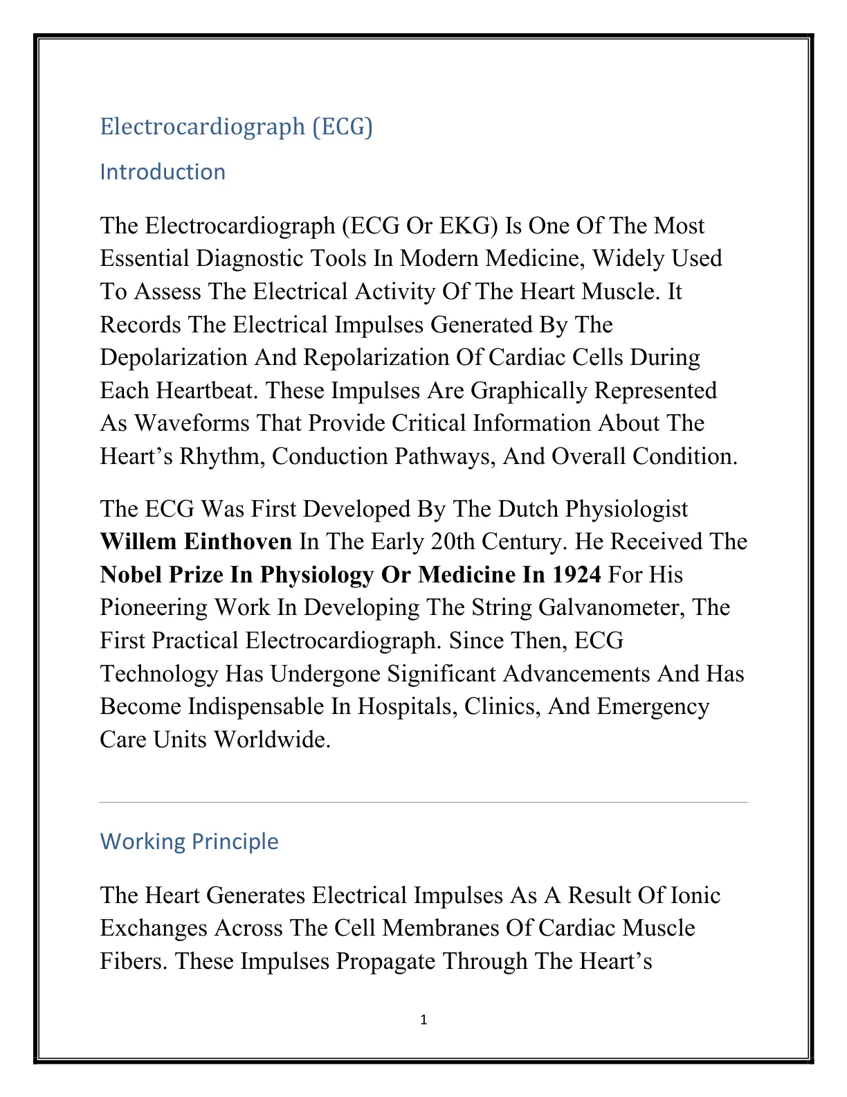 غلاف تقرير Electrocardiograph (ECG)