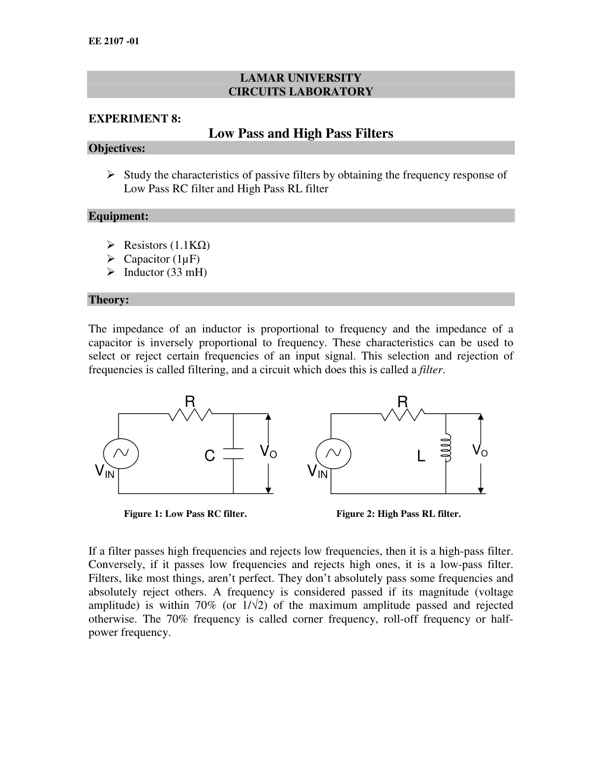 غلاف تقرير Low Pass and High Pass Filters