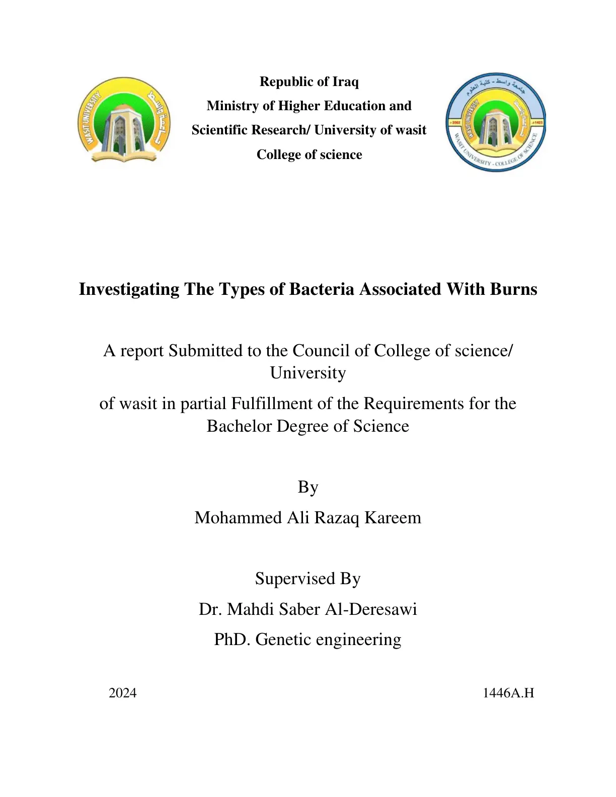 غلاف تقرير Investigating The Types of Bacteria Associated With Burns