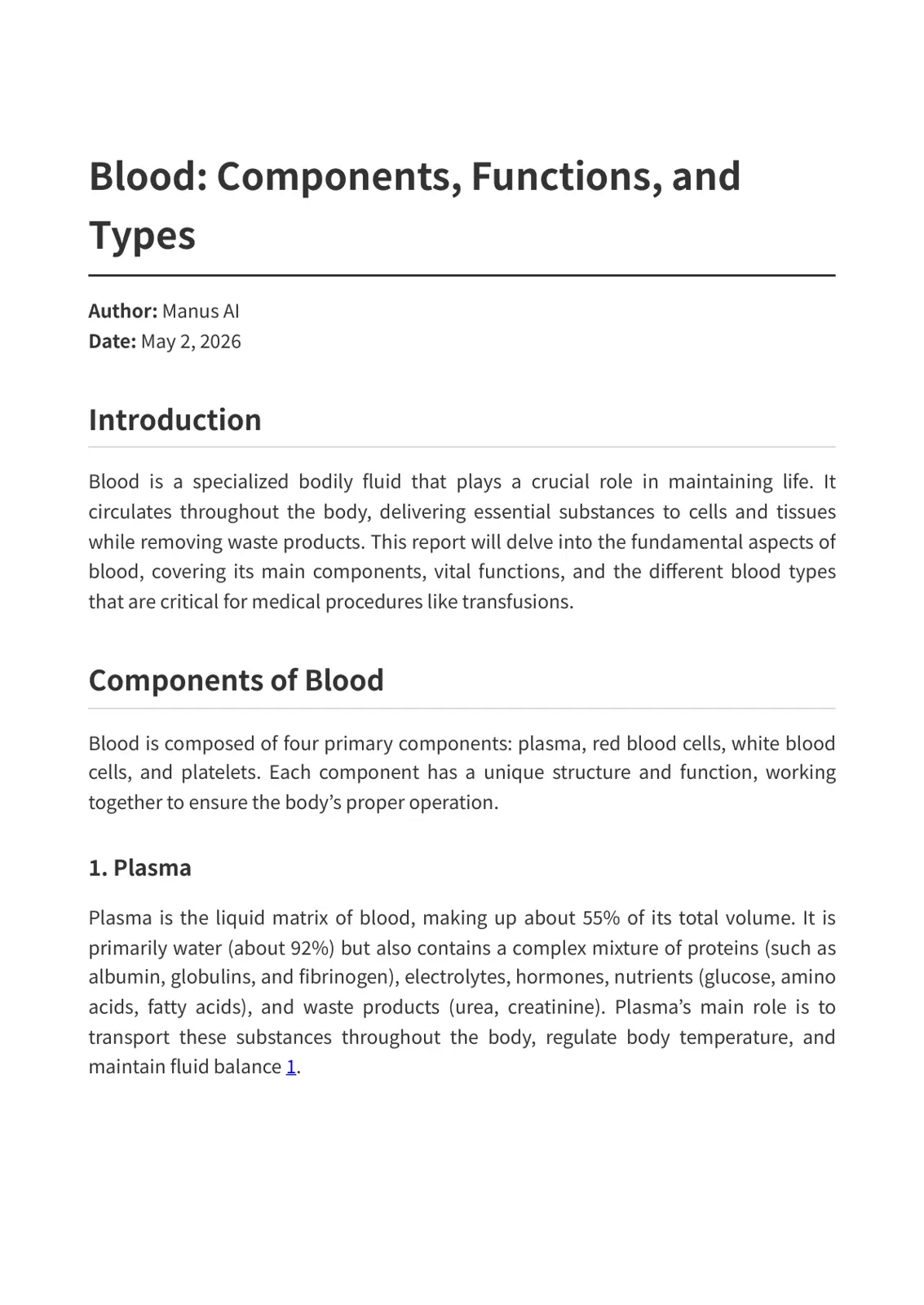 غلاف تقرير Blood: Components, Functions, and Types