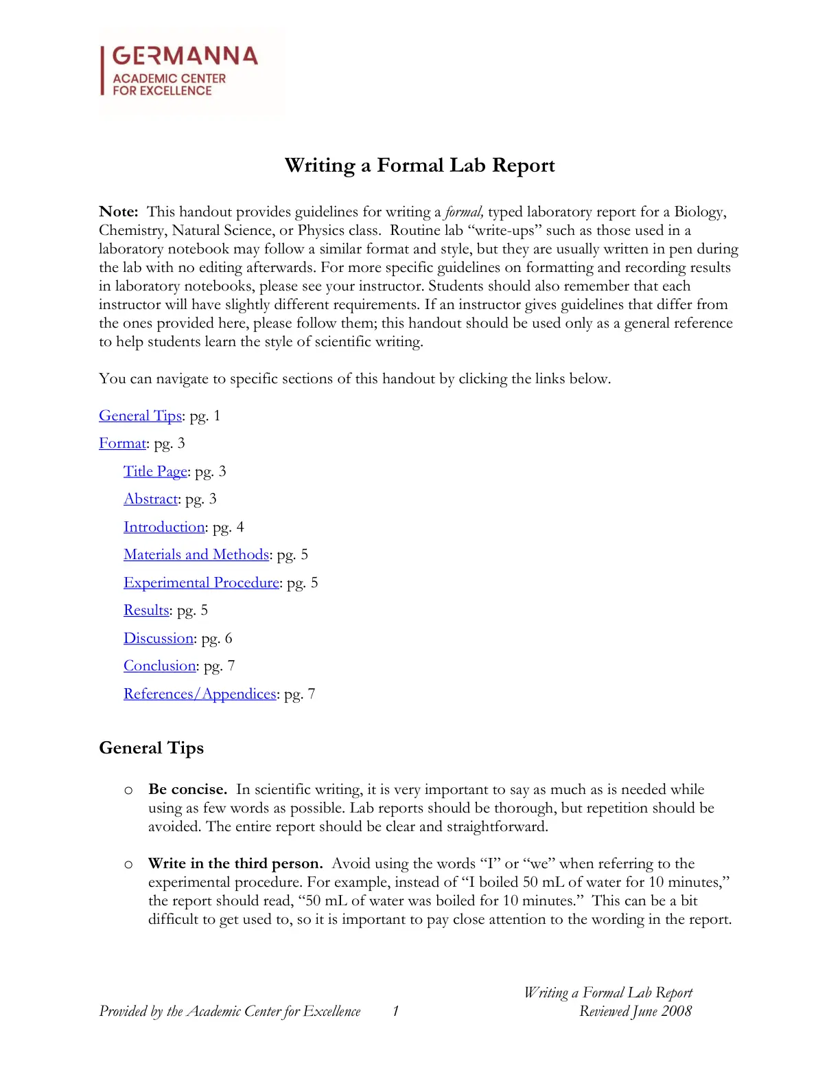 غلاف تقرير Writing a Formal Lab Report