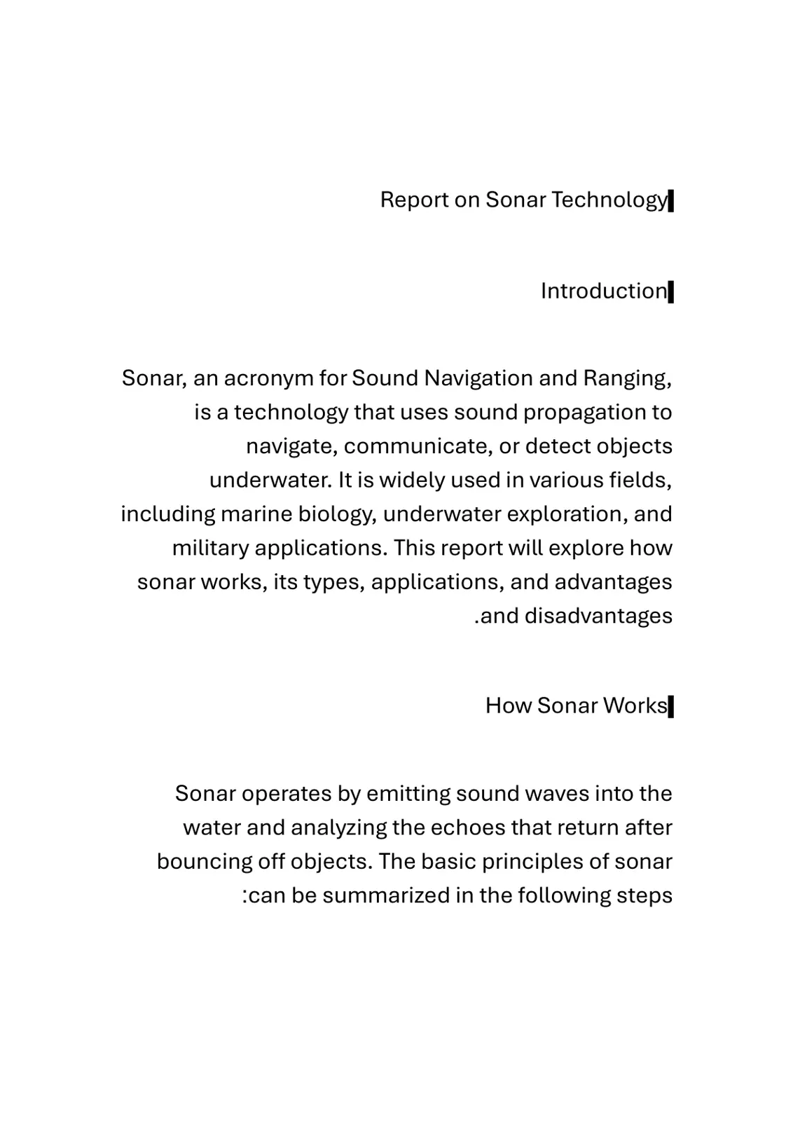 غلاف تقرير Report on Sonar Technology