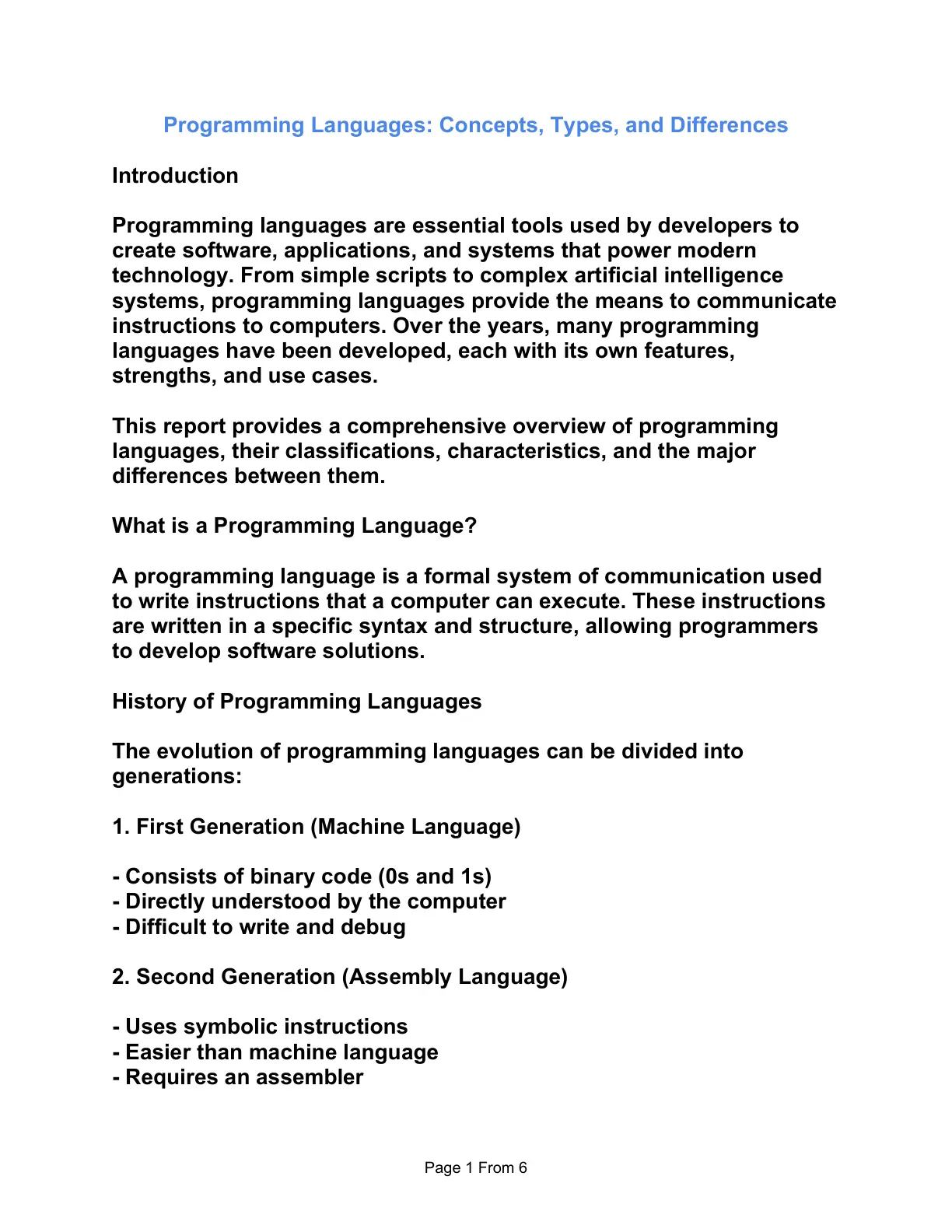 غلاف تقرير Programming Languages: Concepts, Types, and Differences