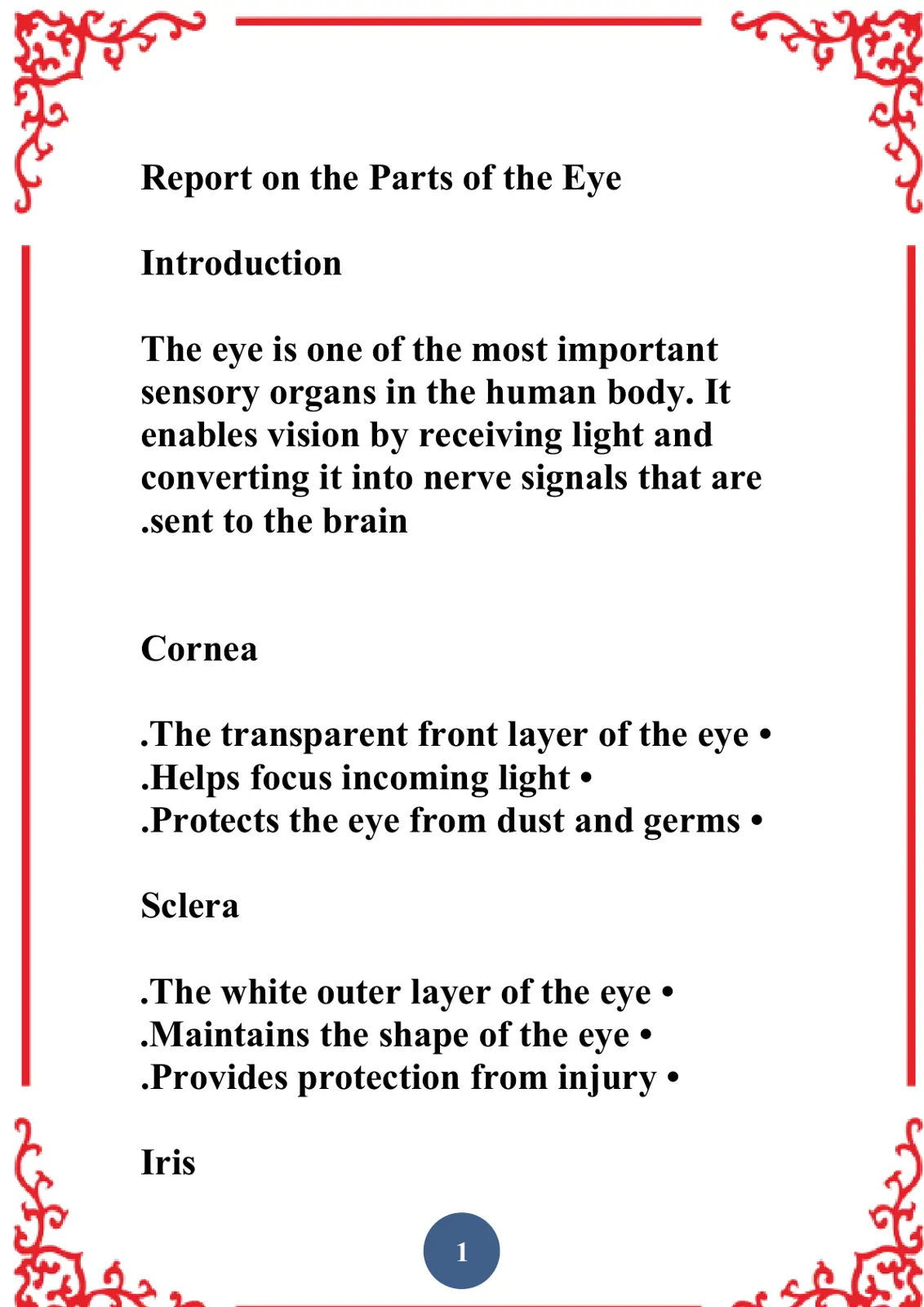 غلاف تقرير Report on the Parts of the Eye