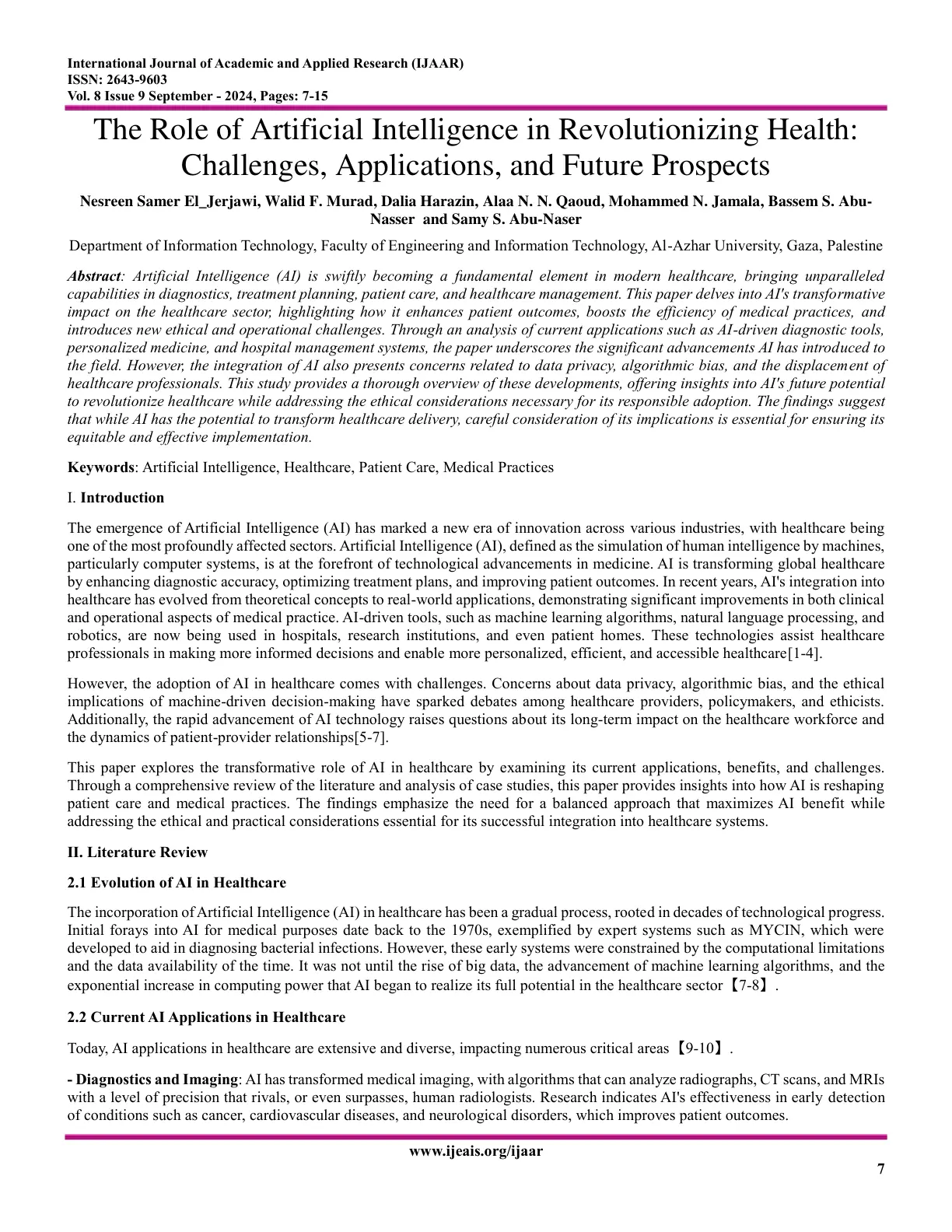 غلاف تقرير The Role of Artificial Intelligence in Revolutionizing Health: Challenges, Applications, and Future Prospects