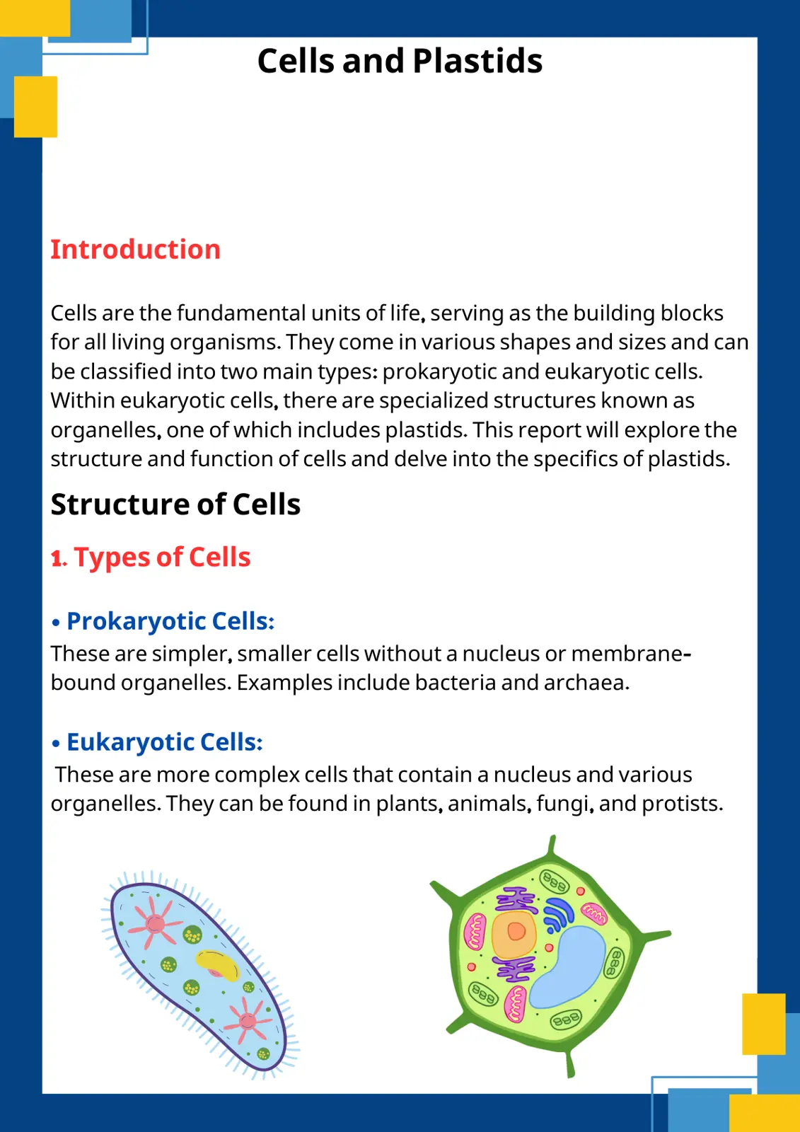 غلاف تقرير Cells and Plastids