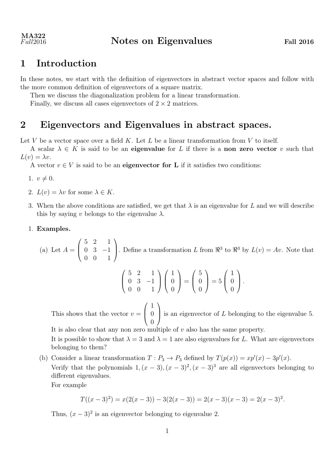 غلاف تقرير Notes on Eigenvalues