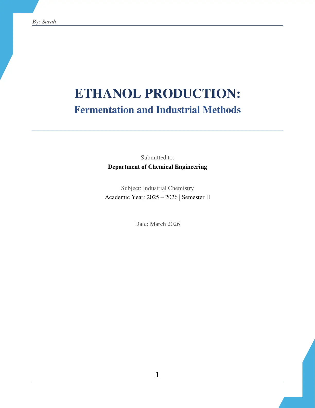 غلاف تقرير Ethanol Production: Fermentation and Industrial Methods
