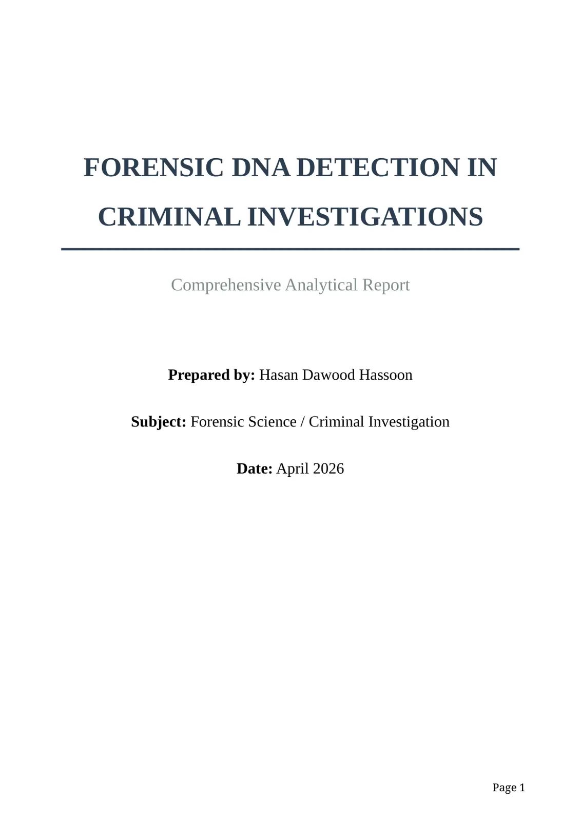 غلاف تقرير Forensic DNA Detection in Criminal Investigations