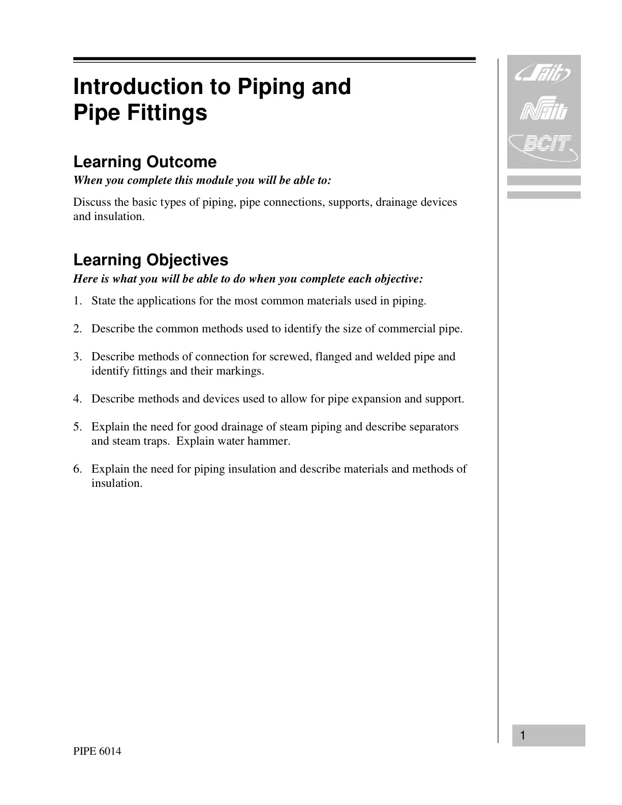 غلاف تقرير Introduction to Piping and Pipe Fittings