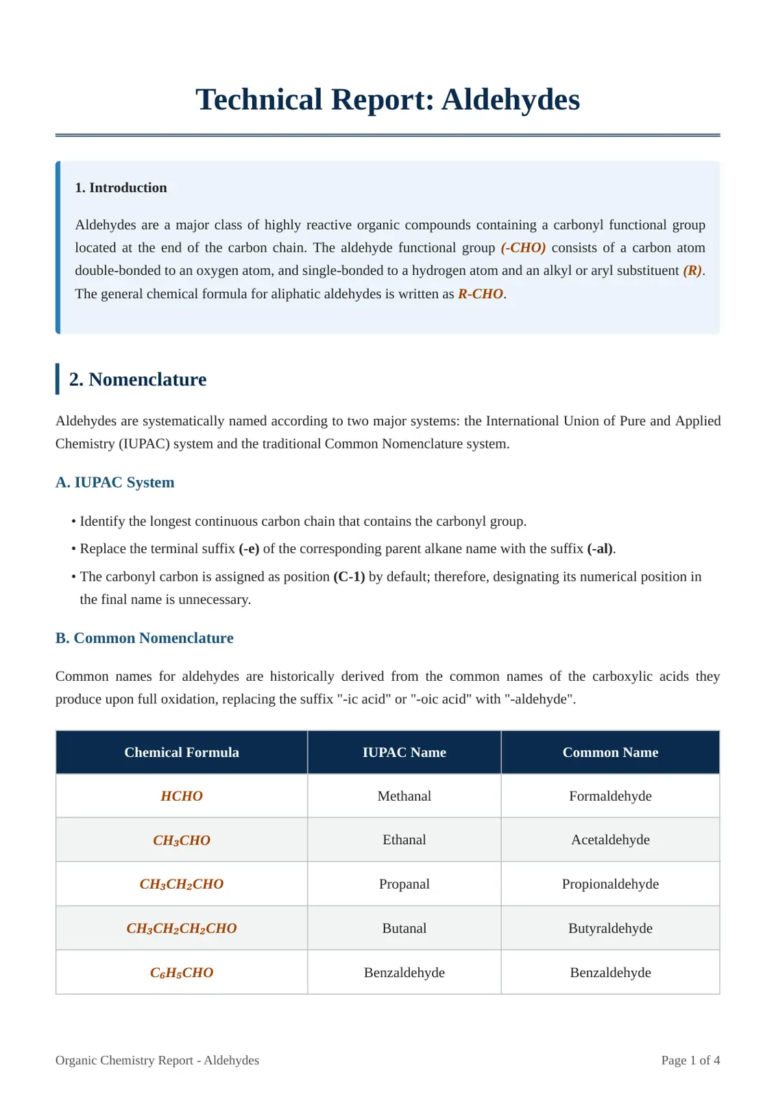 غلاف تقرير Technical Report: Aldehydes