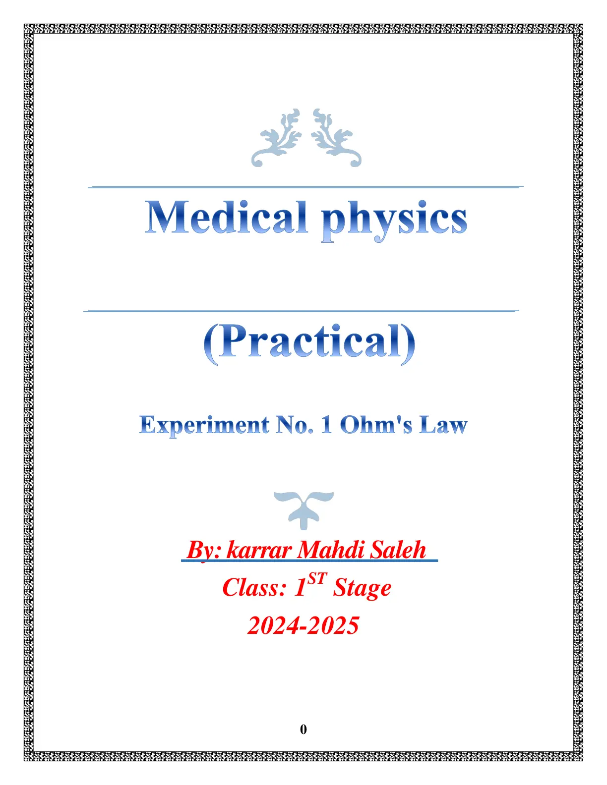 غلاف تقرير Medical physics (Practical) - Experiment No. 1 Ohm's Law