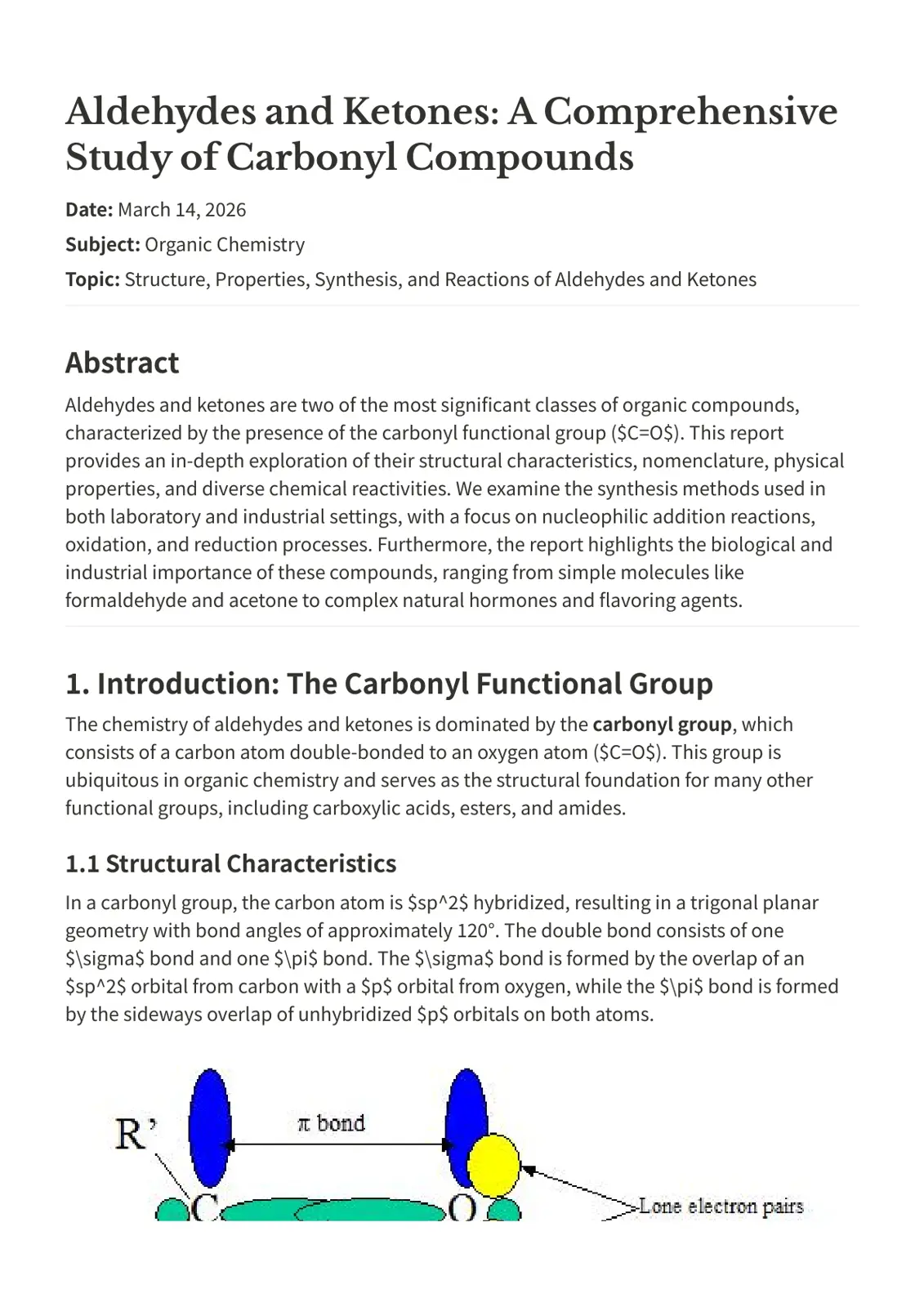 غلاف تقرير Aldehydes and Ketones: A Comprehensive Study of Carbonyl Compounds