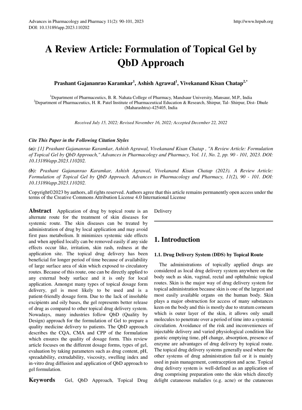 غلاف تقرير A Review Article: Formulation of Topical Gel by QbD Approach