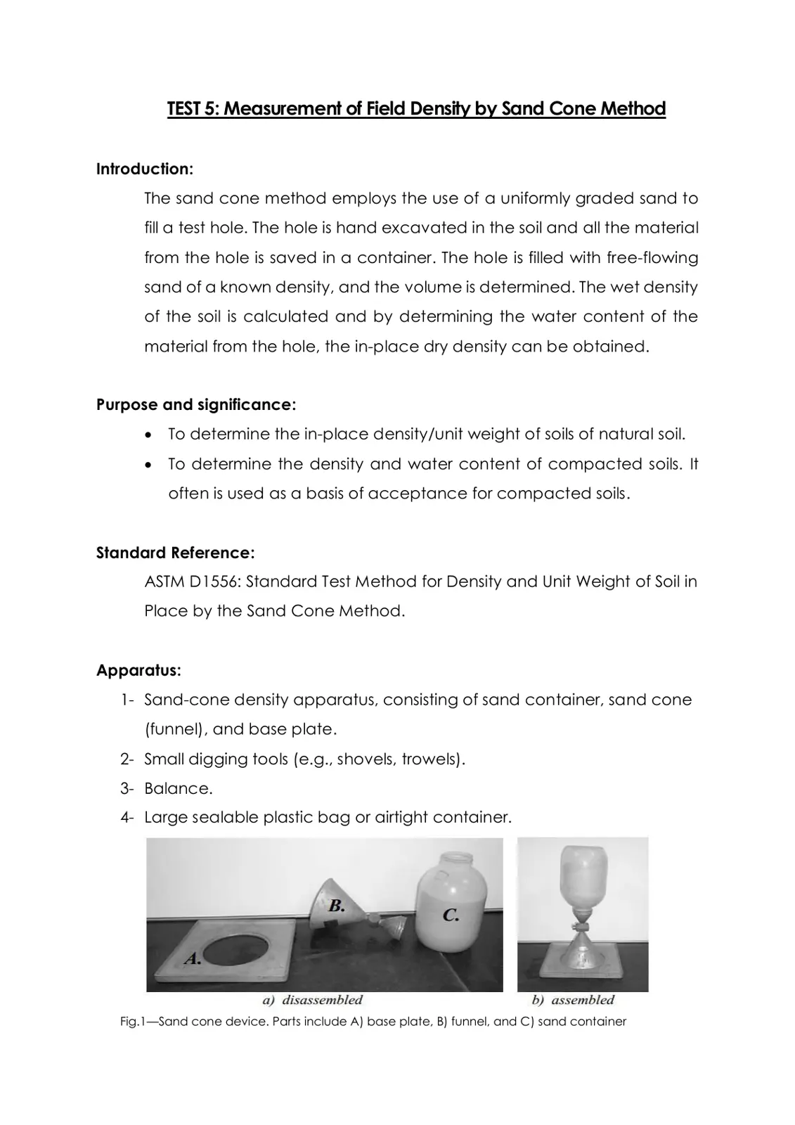 غلاف تقرير Measurement of Field Density by Sand Cone Method - Test 5