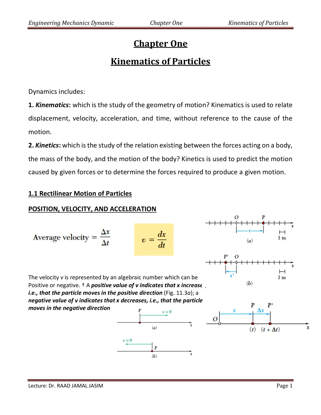 غلاف تقرير Engineering Mechanics Dynamic Chapter One Kinematics of Particles