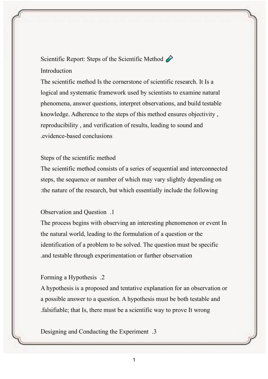 غلاف تقرير Steps of the Scientific Method