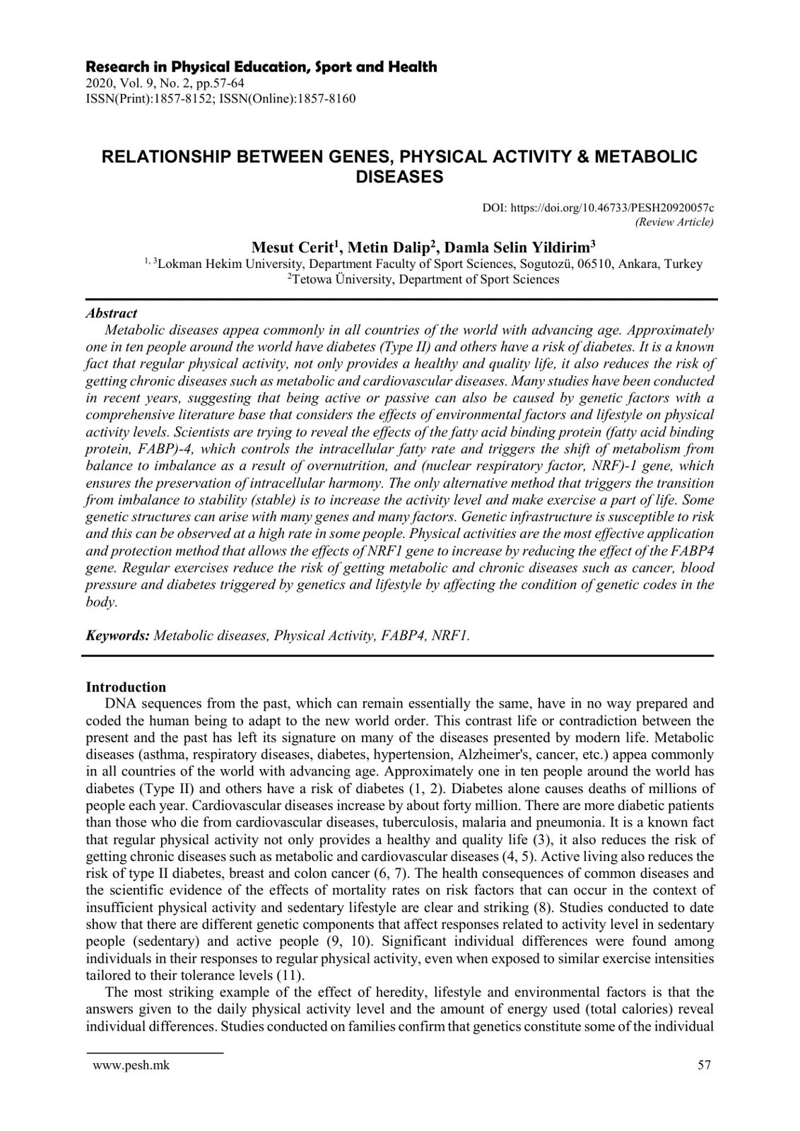 غلاف تقرير Relationship Between Genes, Physical Activity & Metabolic Diseases