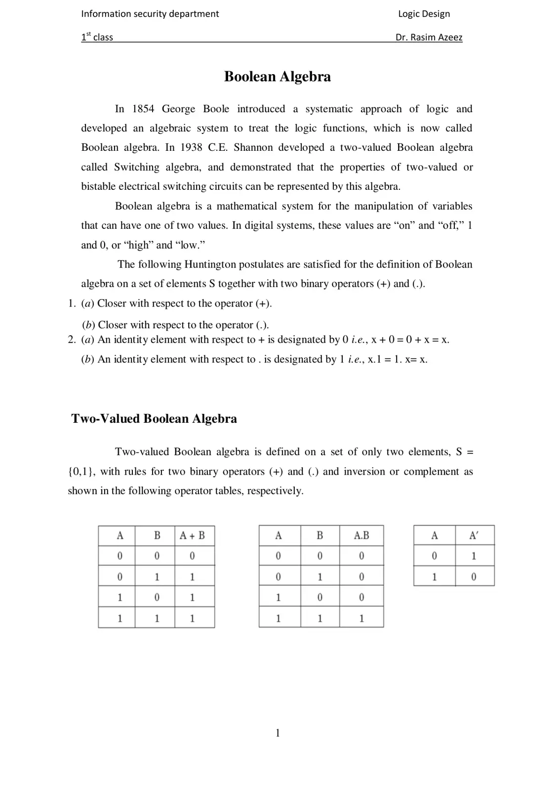 غلاف تقرير Boolean Algebra