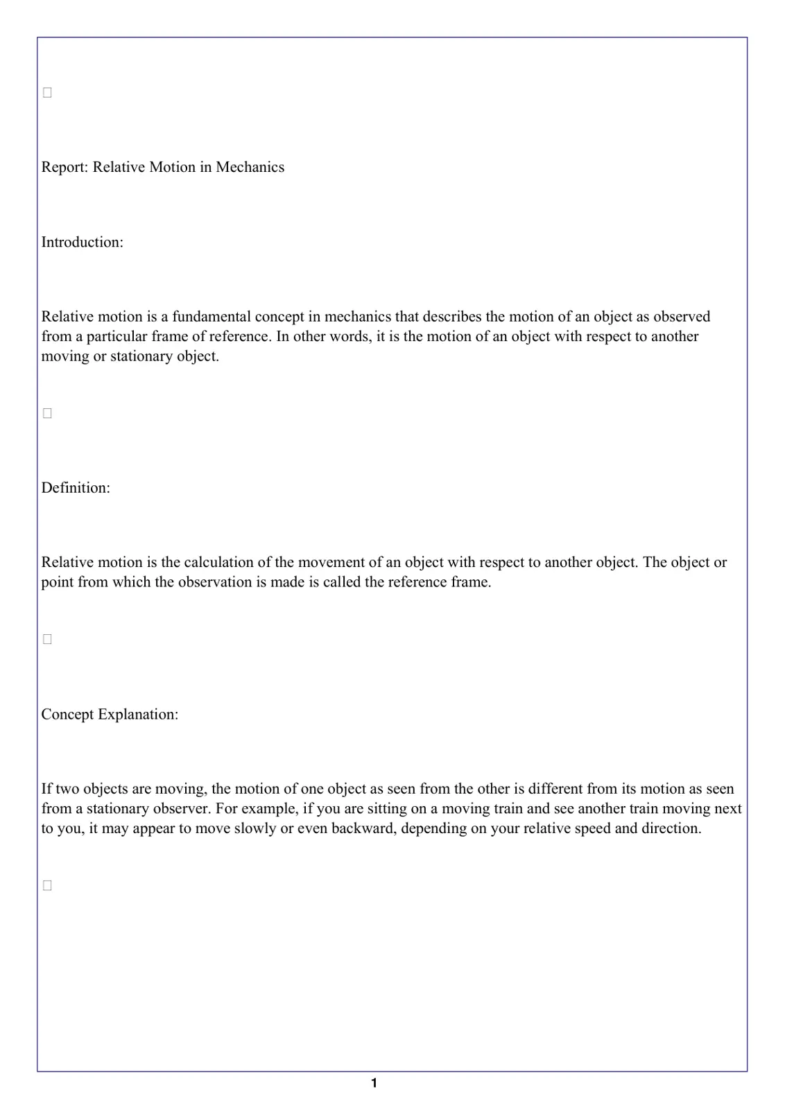 غلاف تقرير Report: Relative Motion in Mechanics