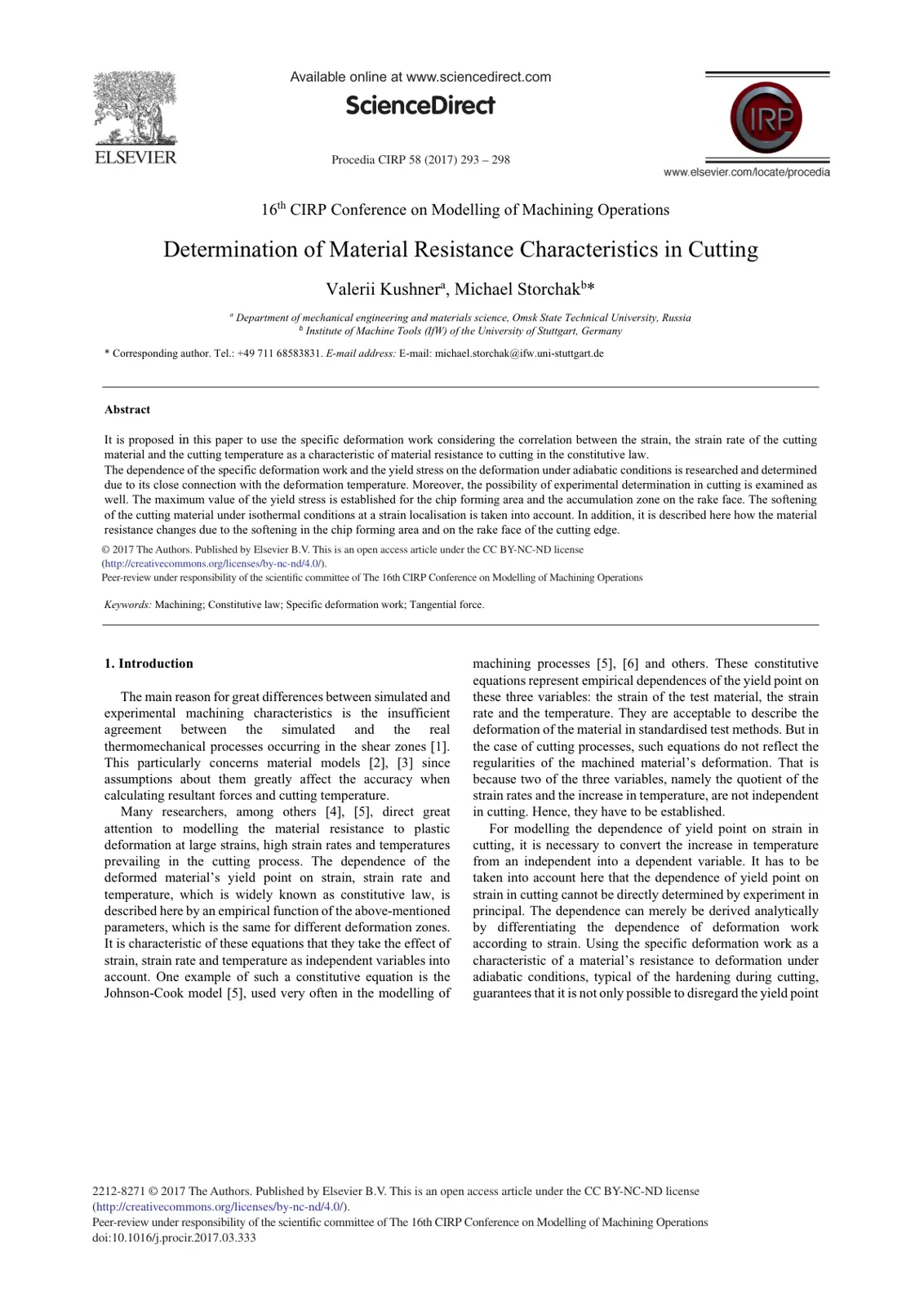 غلاف تقرير Determination of Material Resistance Characteristics in Cutting