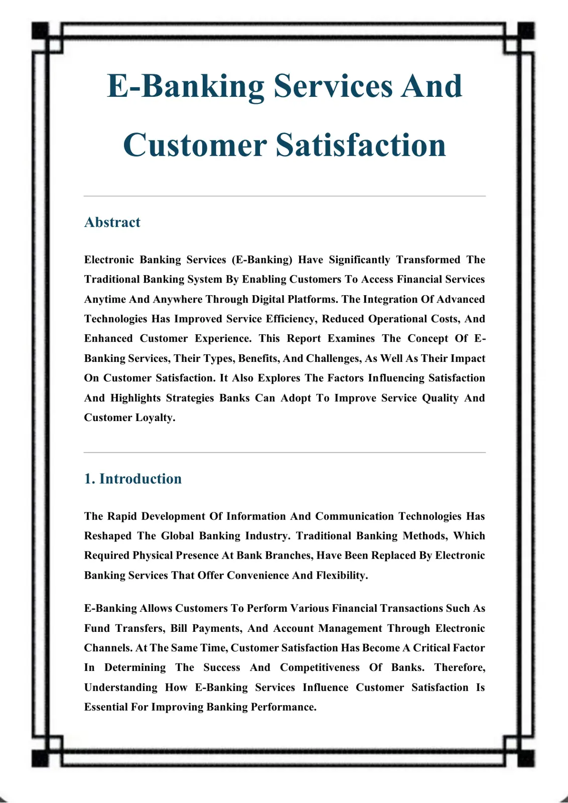 غلاف تقرير E-Banking Services And Customer Satisfaction