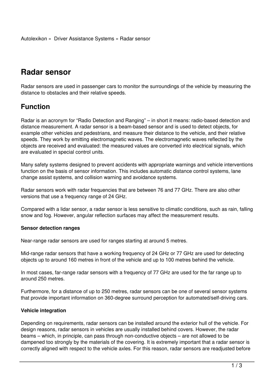 غلاف تقرير Radar sensor