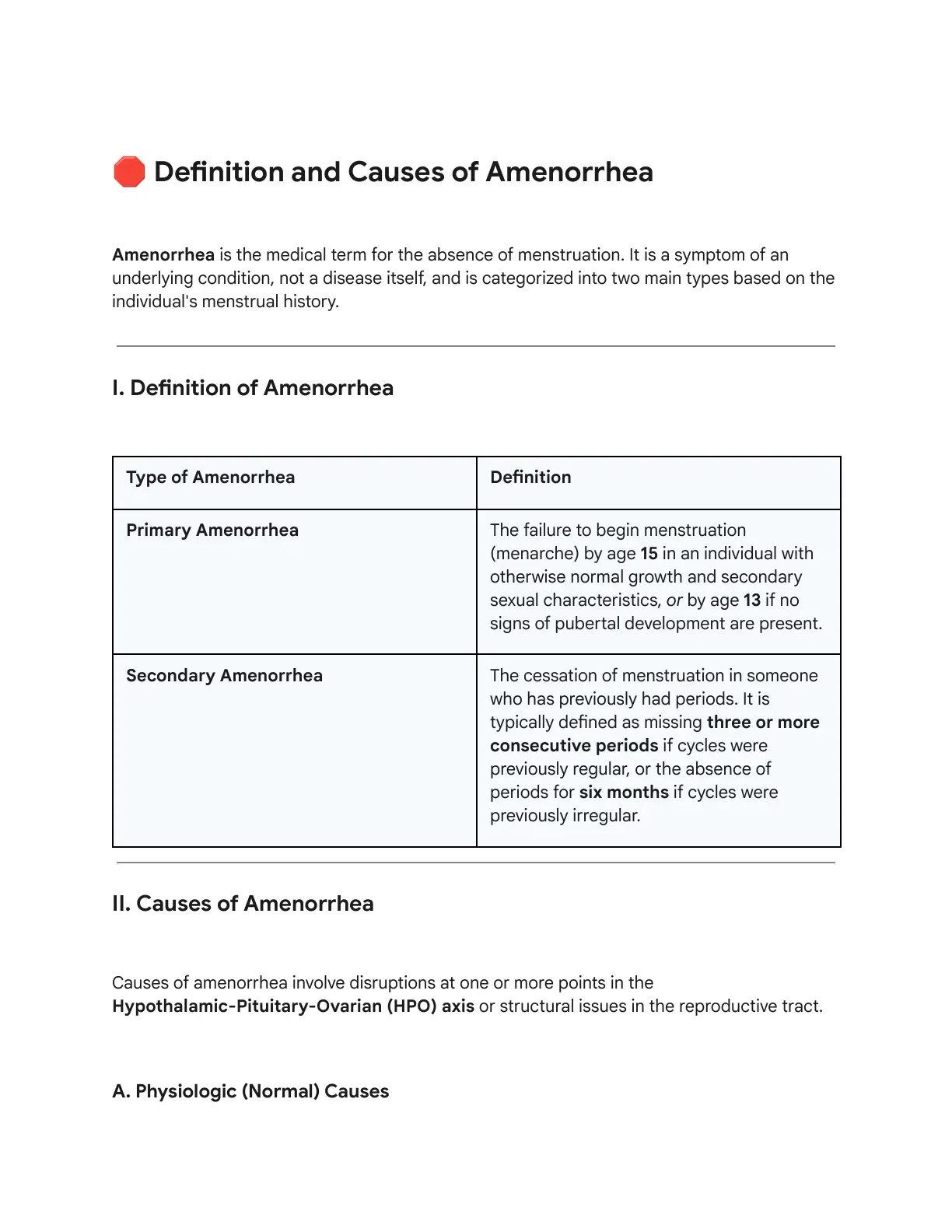 غلاف تقرير Definition and Causes of Amenorrhea