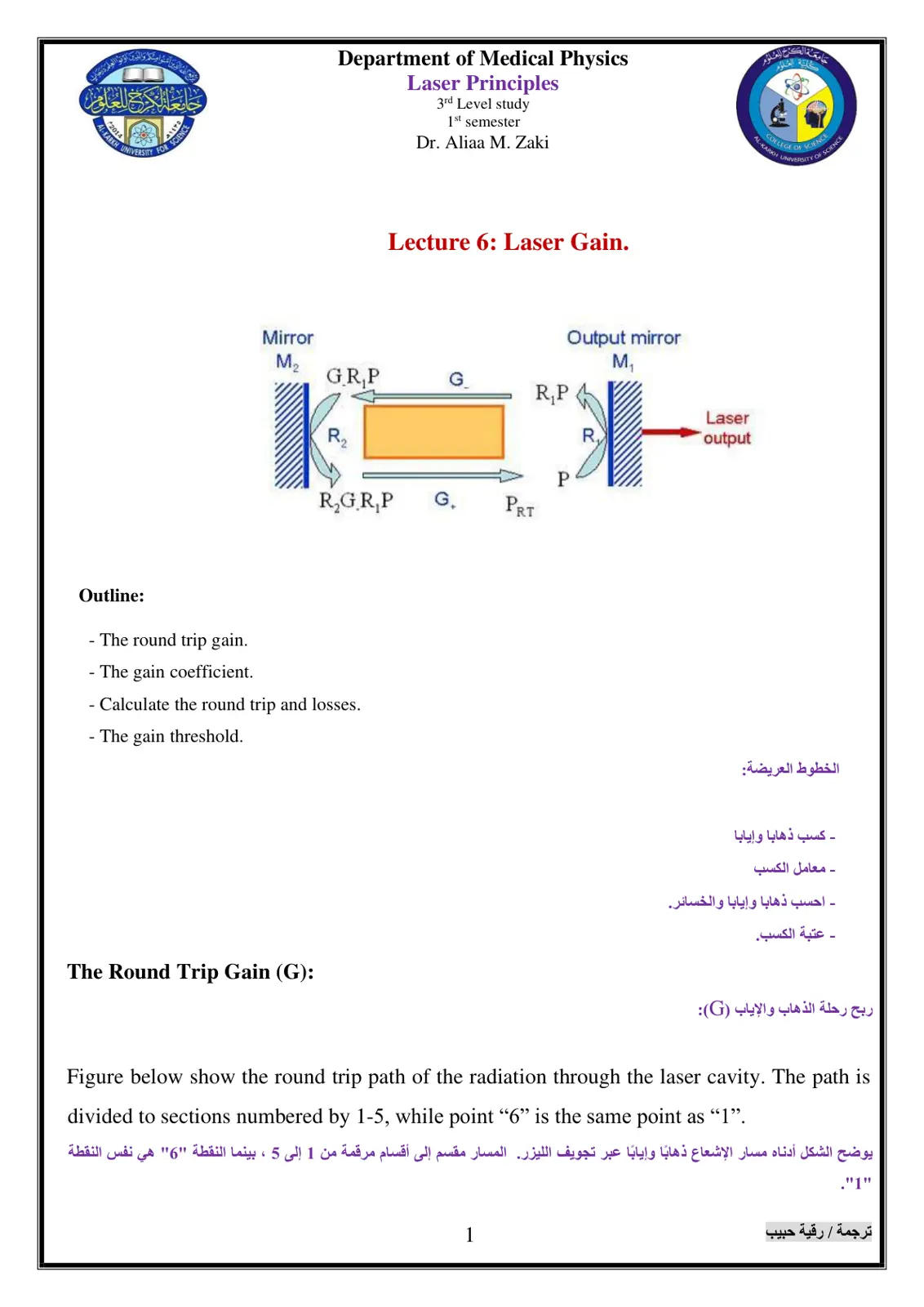 غلاف تقرير Laser Principles - Lecture 6: Laser Gain.