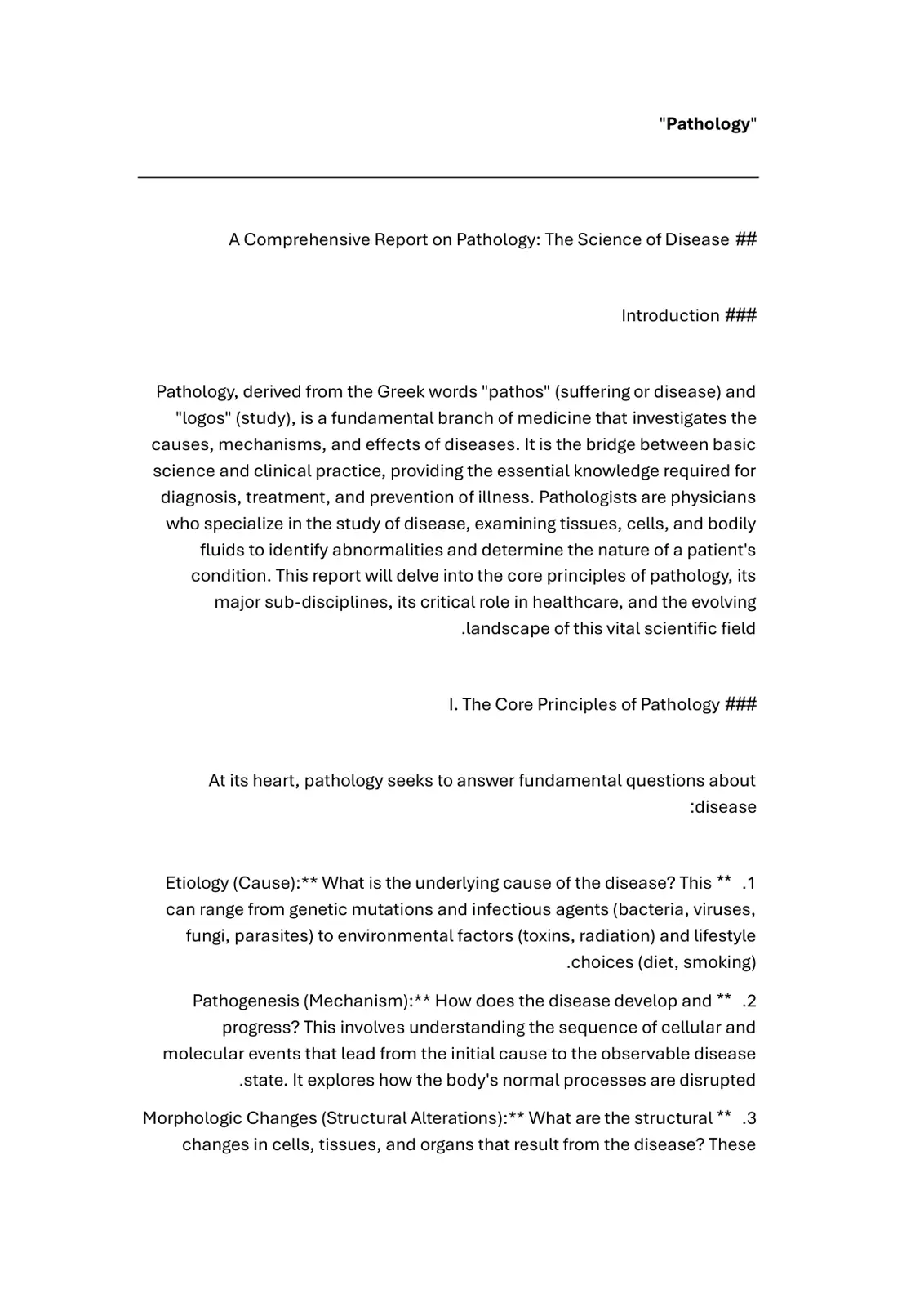 غلاف تقرير A Comprehensive Report on Pathology: The Science of Disease