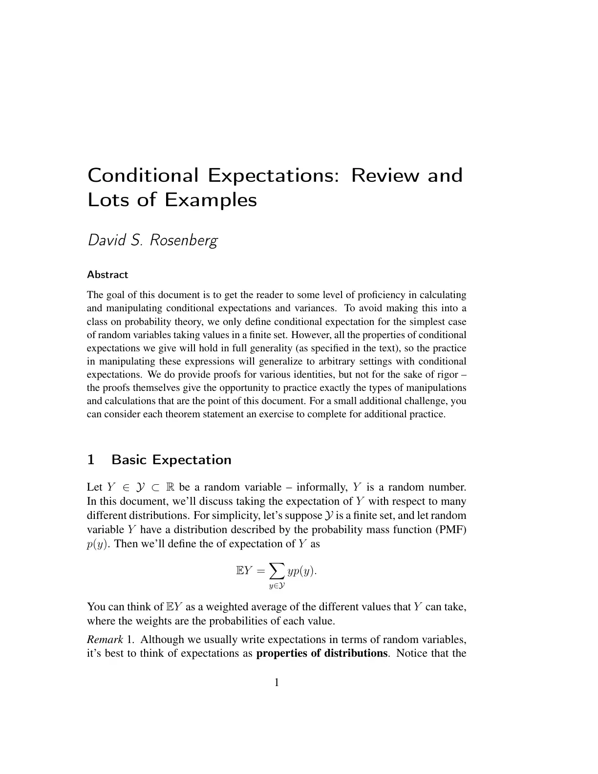 غلاف تقرير Conditional Expectations: Review and Lots of Examples