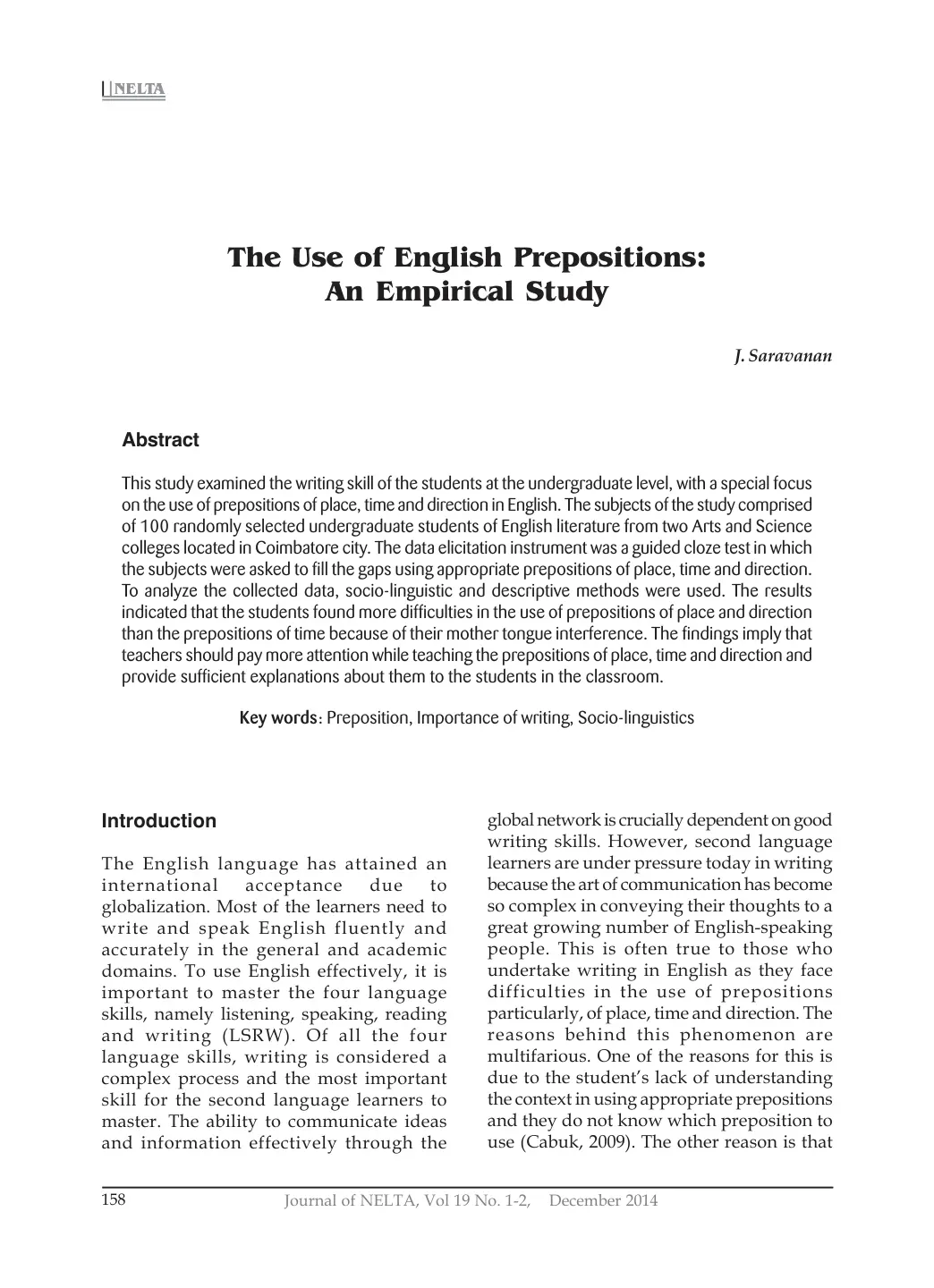 غلاف تقرير The Use of English Prepositions: An Empirical Study